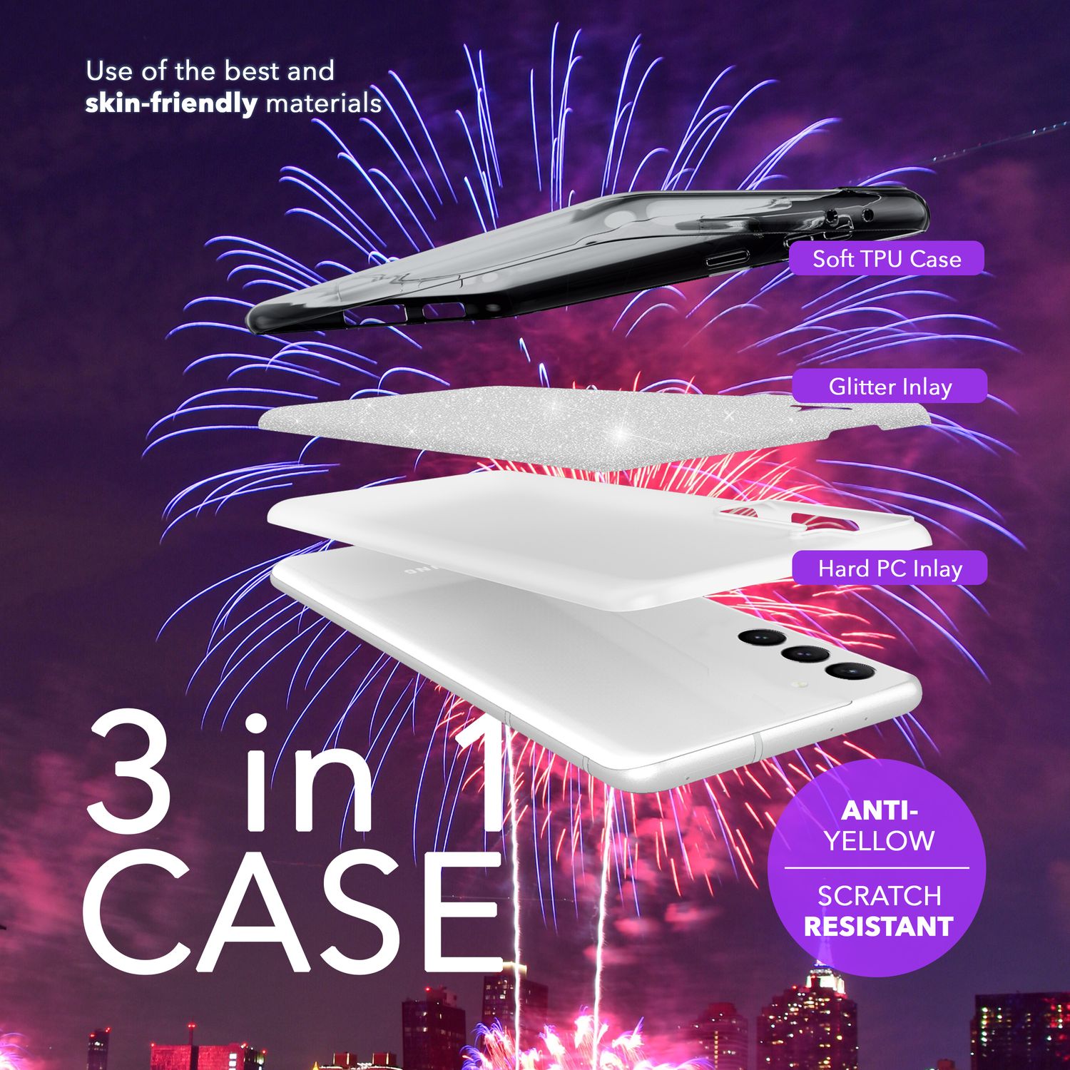 NALIA Hybrid Glitzerhülle für Samsung Galaxy S24 Plus Hülle, Glänzende Glitzer Schutzhülle mit verstärktem Silikon Schwarz NALIA Protective Hülle