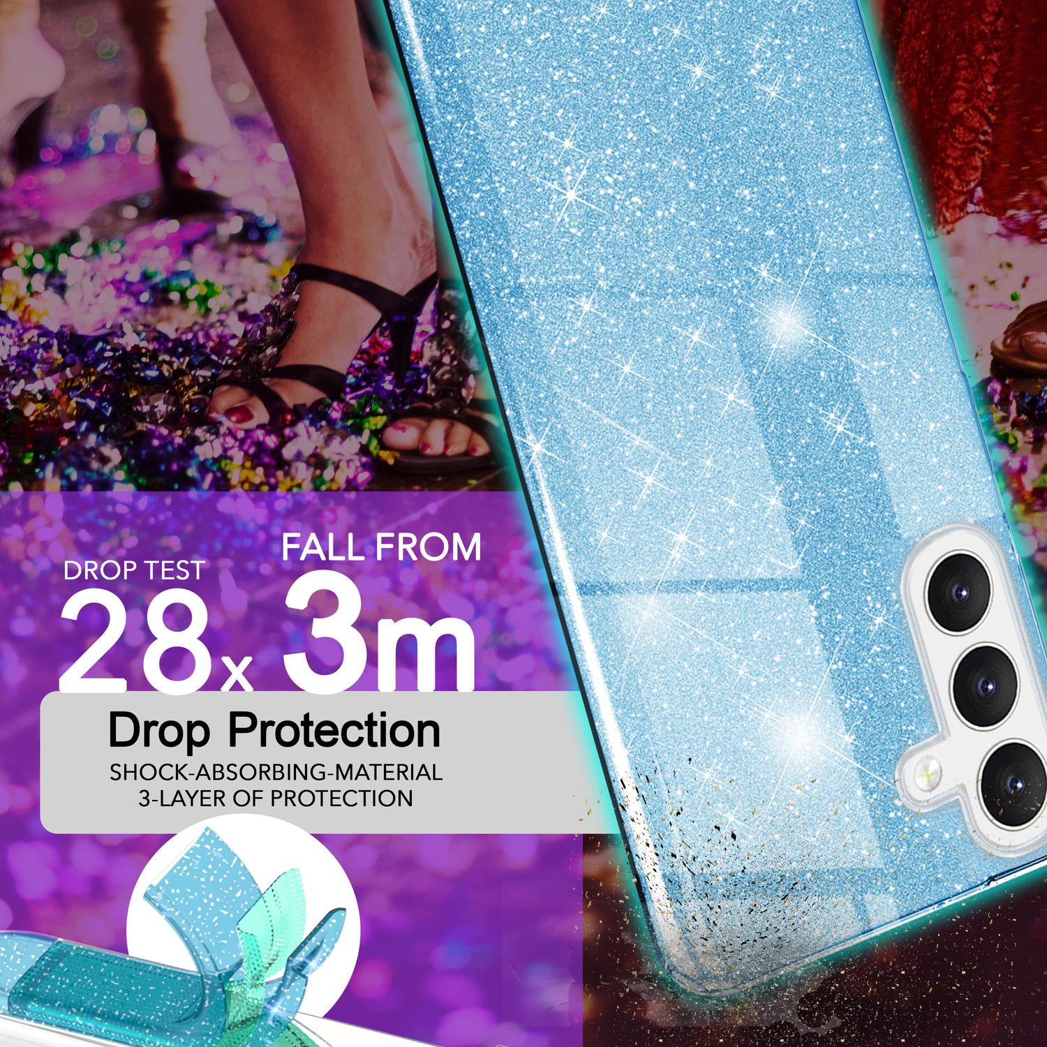 NALIA Hybrid Glitzerhülle für Samsung Galaxy S24 Plus Hülle, Glänzende Glitzer Schutzhülle mit verstärktem Silikon Blau NALIA Protective Hülle