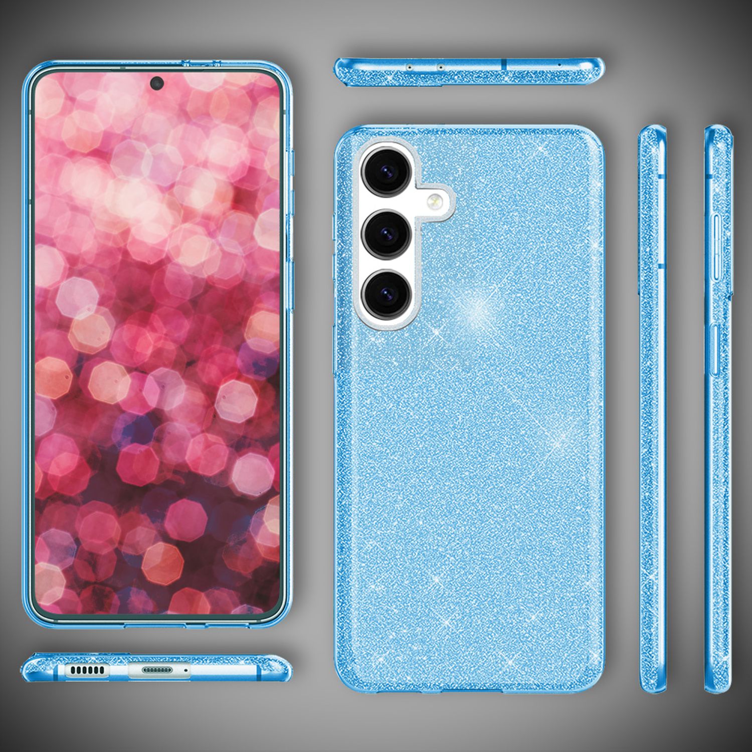 NALIA Hybrid Glitzerhülle für Samsung Galaxy S24 Plus Hülle, Glänzende Glitzer Schutzhülle mit verstärktem Silikon Blau NALIA Protective Hülle
