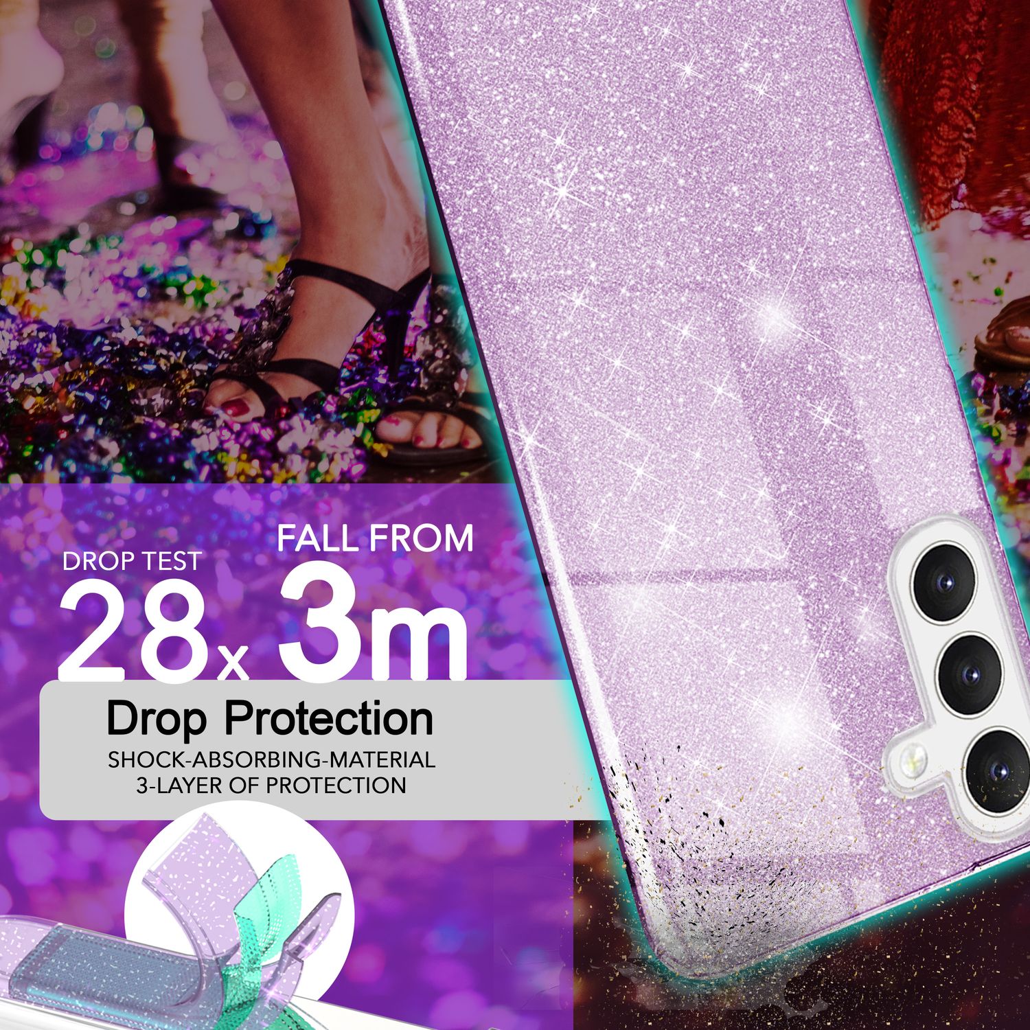 NALIA Hybrid Glitzerhülle für Samsung Galaxy S24 Plus Hülle, Glänzende Glitzer Schutzhülle mit verstärktem Silikon Lila NALIA Protective Hülle
