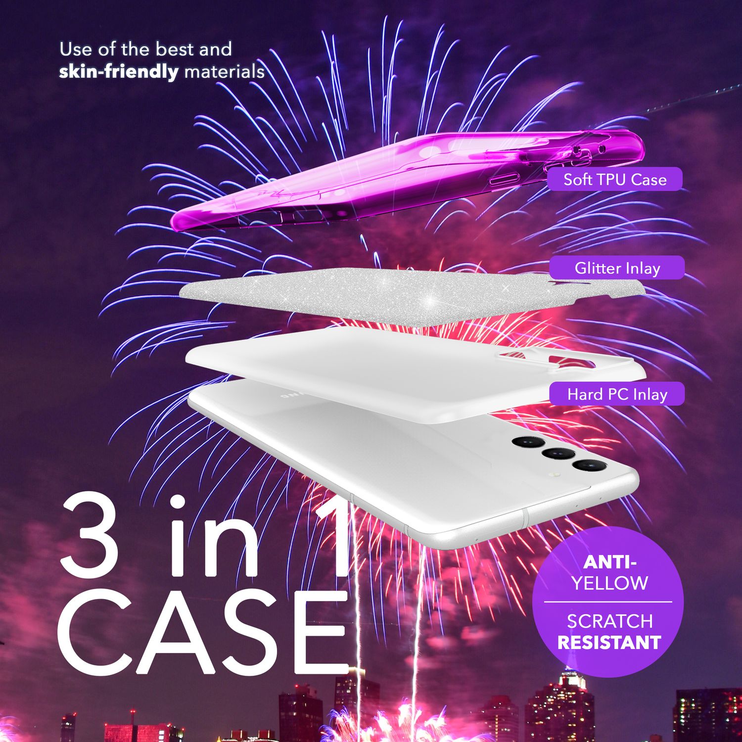 NALIA Hybrid Glitzerhülle für Samsung Galaxy S24 Plus Hülle, Glänzende Glitzer Schutzhülle mit verstärktem Silikon Lila NALIA Protective Hülle