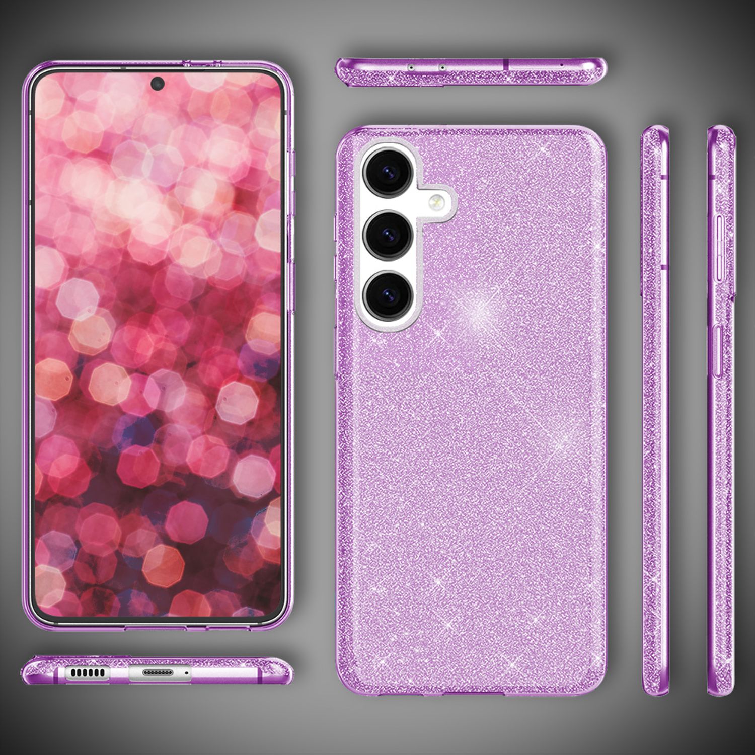 NALIA Hybrid Glitzerhülle für Samsung Galaxy S24 Plus Hülle, Glänzende Glitzer Schutzhülle mit verstärktem Silikon Lila NALIA Protective Hülle