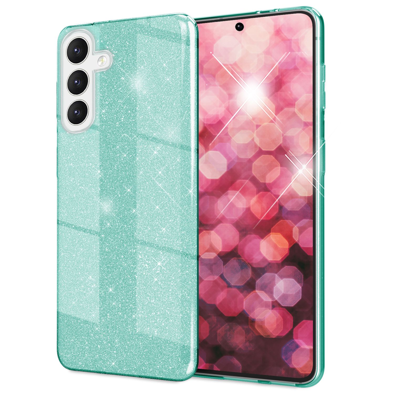 NALIA Hybrid Glitzerhülle für Samsung Galaxy S24 Plus Hülle, Glänzende Glitzer Schutzhülle mit verstärktem Silikon Mint-Grün NALIA Protective Hülle