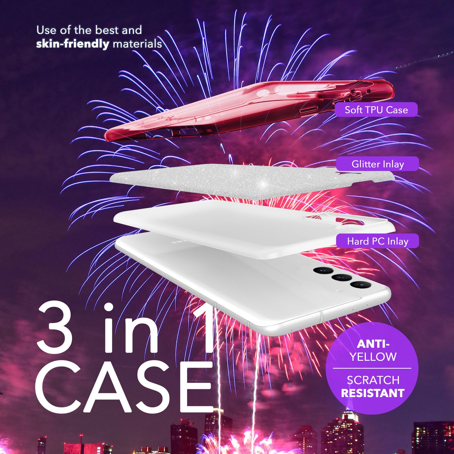 NALIA Hybrid Glitzerhülle für Samsung Galaxy S24 Plus Hülle, Glänzende Glitzer Schutzhülle mit verstärktem Silikon Pink NALIA Protective Hülle