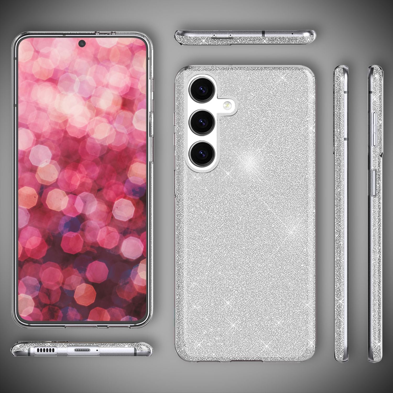 NALIA Hybrid Glitzerhülle für Samsung Galaxy S24 Plus Hülle, Glänzende Glitzer Schutzhülle mit verstärktem Silikon Silber NALIA Protective Hülle