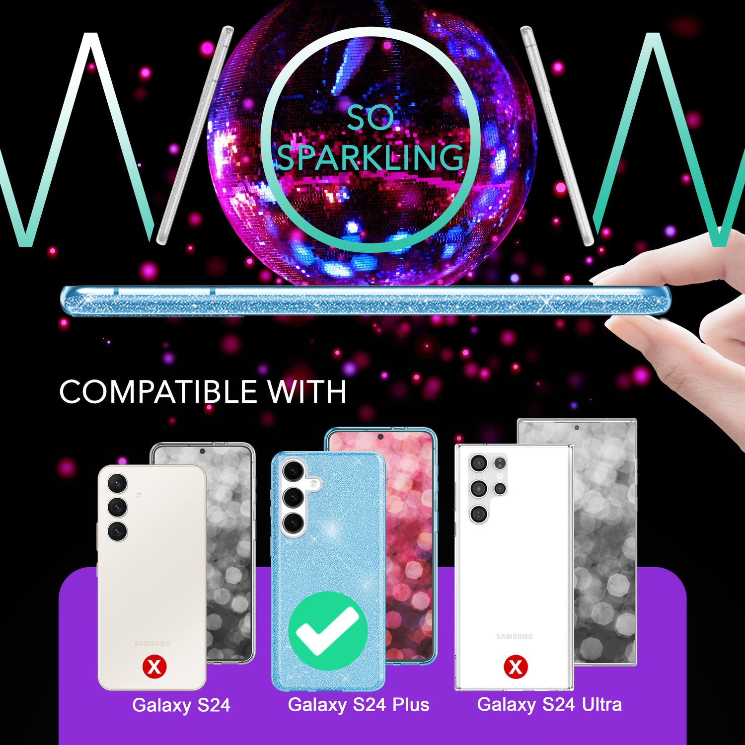 NALIA Hybrid Glitzerhülle für Samsung Galaxy S24 Plus Hülle, Glänzende Glitzer Schutzhülle mit verstärktem Silikon Blau NALIA Protective Hülle