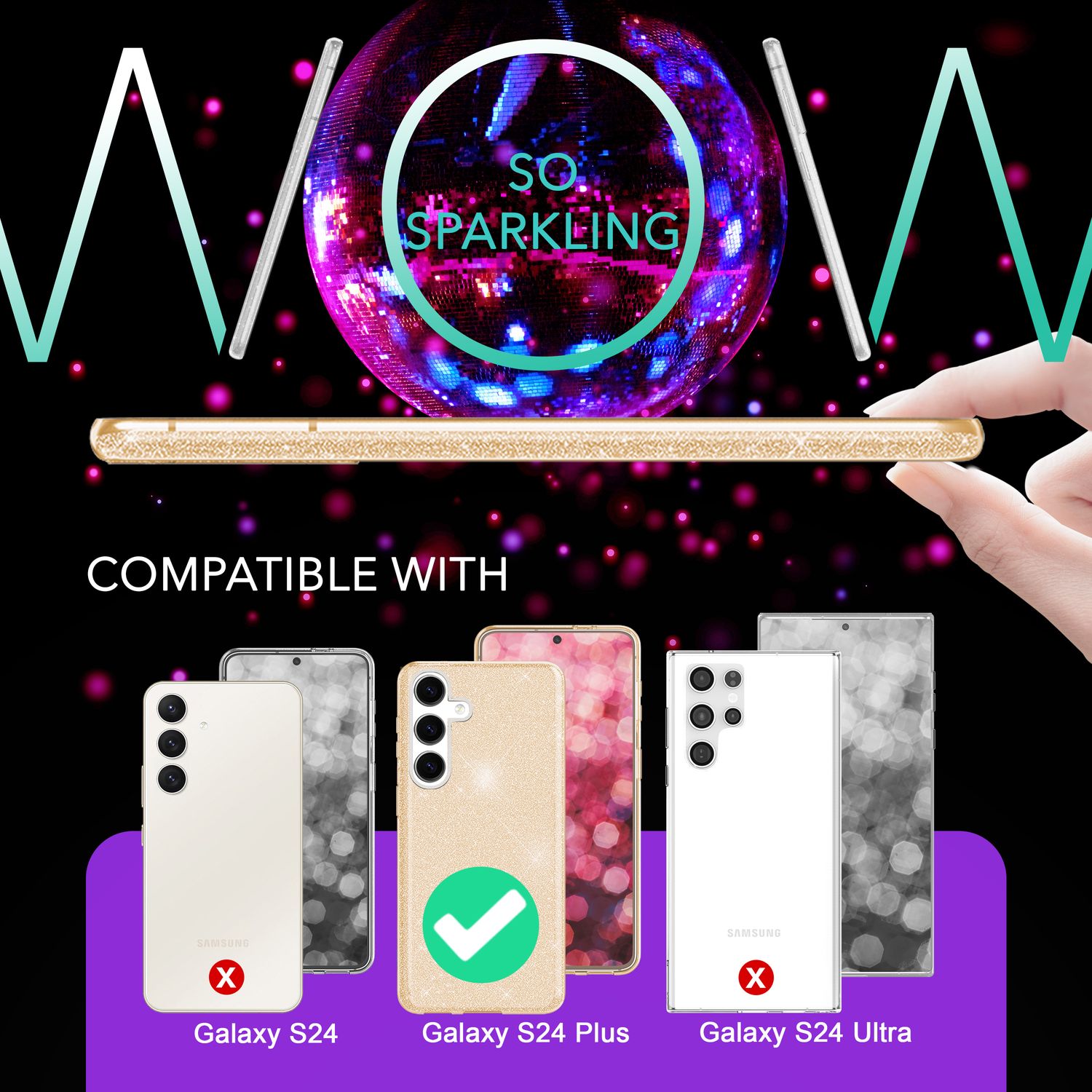 NALIA Hybrid Glitzerhülle für Samsung Galaxy S24 Plus Hülle, Glänzende Glitzer Schutzhülle mit verstärktem Silikon Gold NALIA Protective Hülle