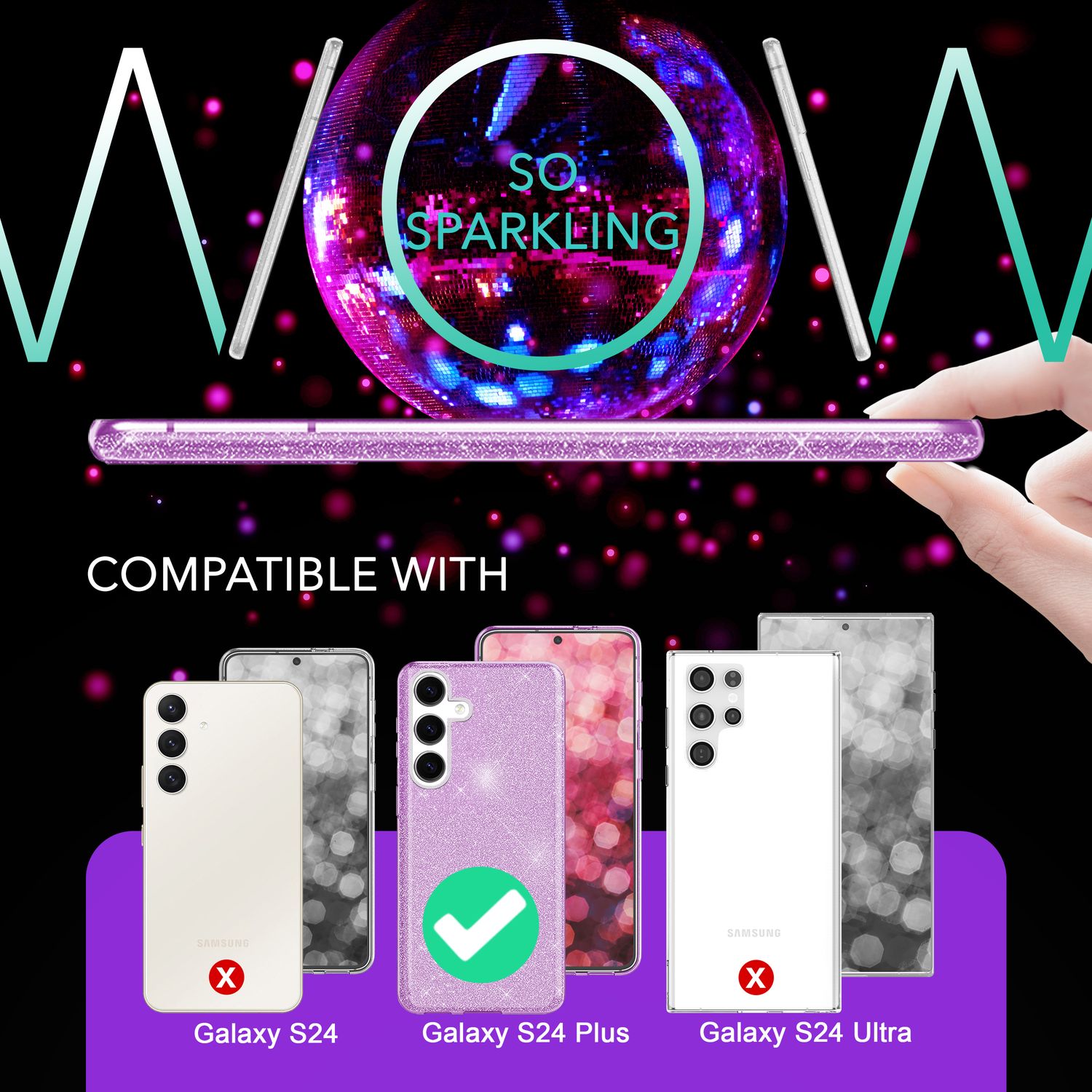 NALIA Hybrid Glitzerhülle für Samsung Galaxy S24 Plus Hülle, Glänzende Glitzer Schutzhülle mit verstärktem Silikon Lila NALIA Protective Hülle