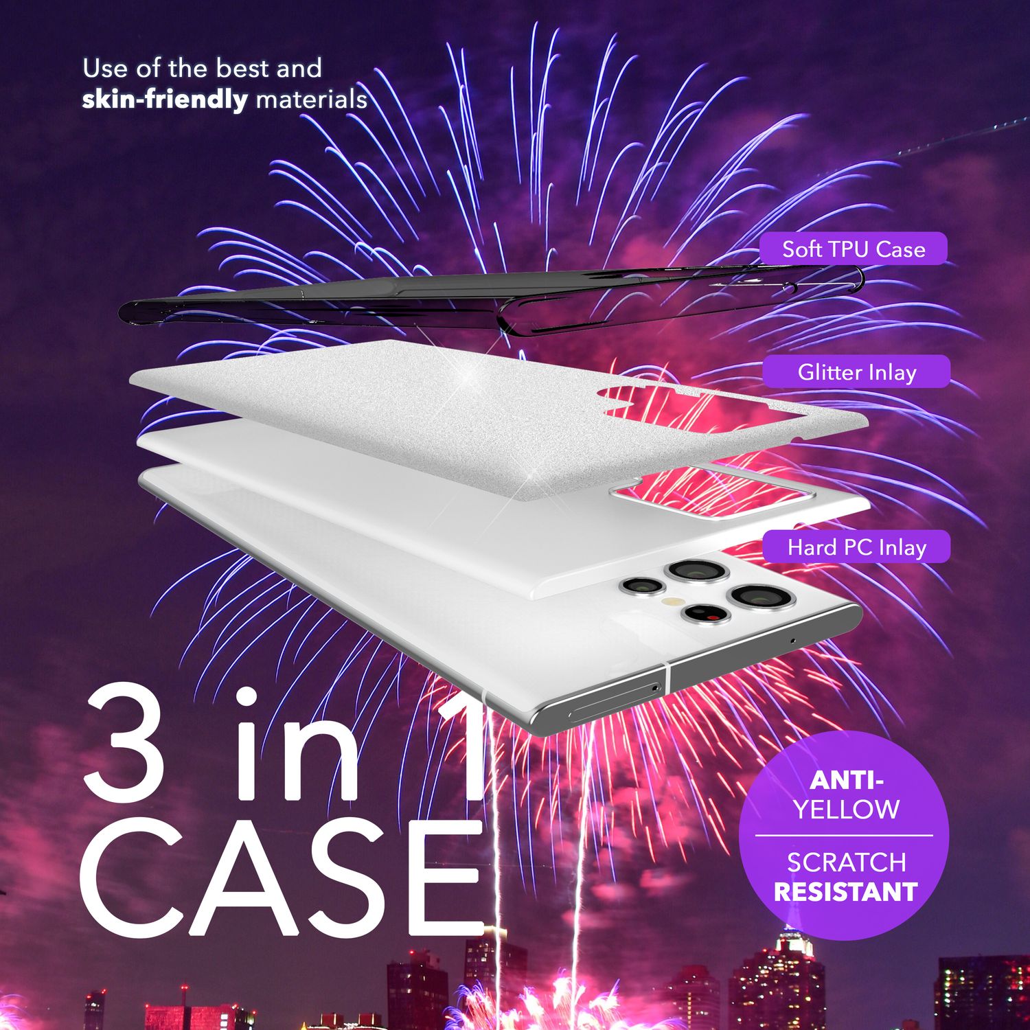 NALIA Hybrid Glitzerhülle für Samsung Galaxy S24 Ultra Hülle, Glänzende Glitzer Schutzhülle mit verstärktem Silikon Schwarz NALIA Protective Hülle