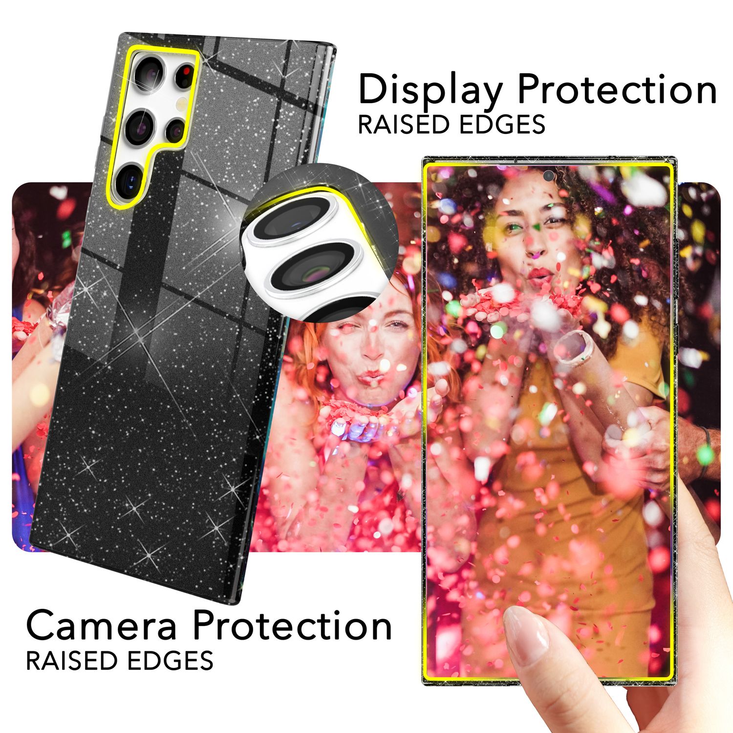 NALIA Hybrid Glitzerhülle für Samsung Galaxy S24 Ultra Hülle, Glänzende Glitzer Schutzhülle mit verstärktem Silikon Schwarz NALIA Protective Hülle