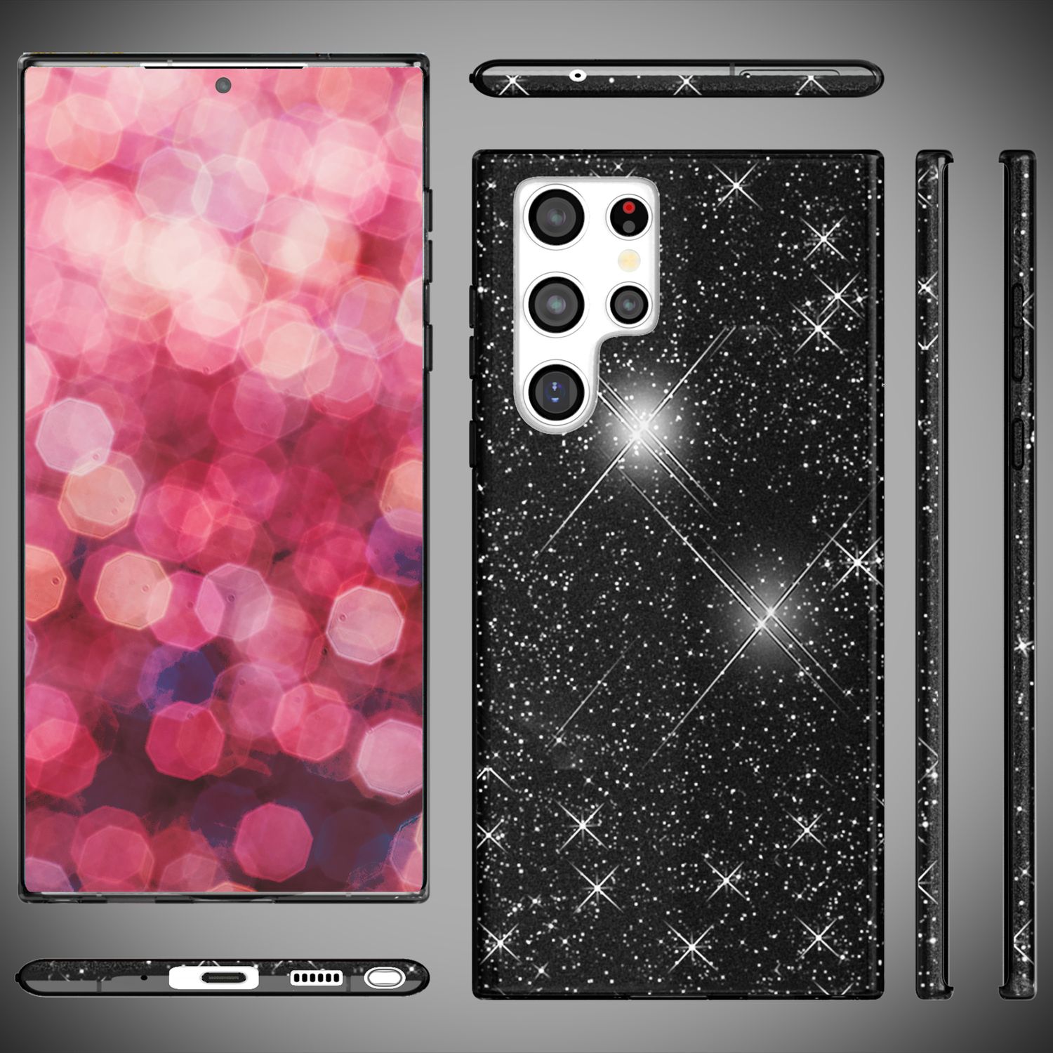 NALIA Hybrid Glitzerhülle für Samsung Galaxy S24 Ultra Hülle, Glänzende Glitzer Schutzhülle mit verstärktem Silikon Schwarz NALIA Protective Hülle