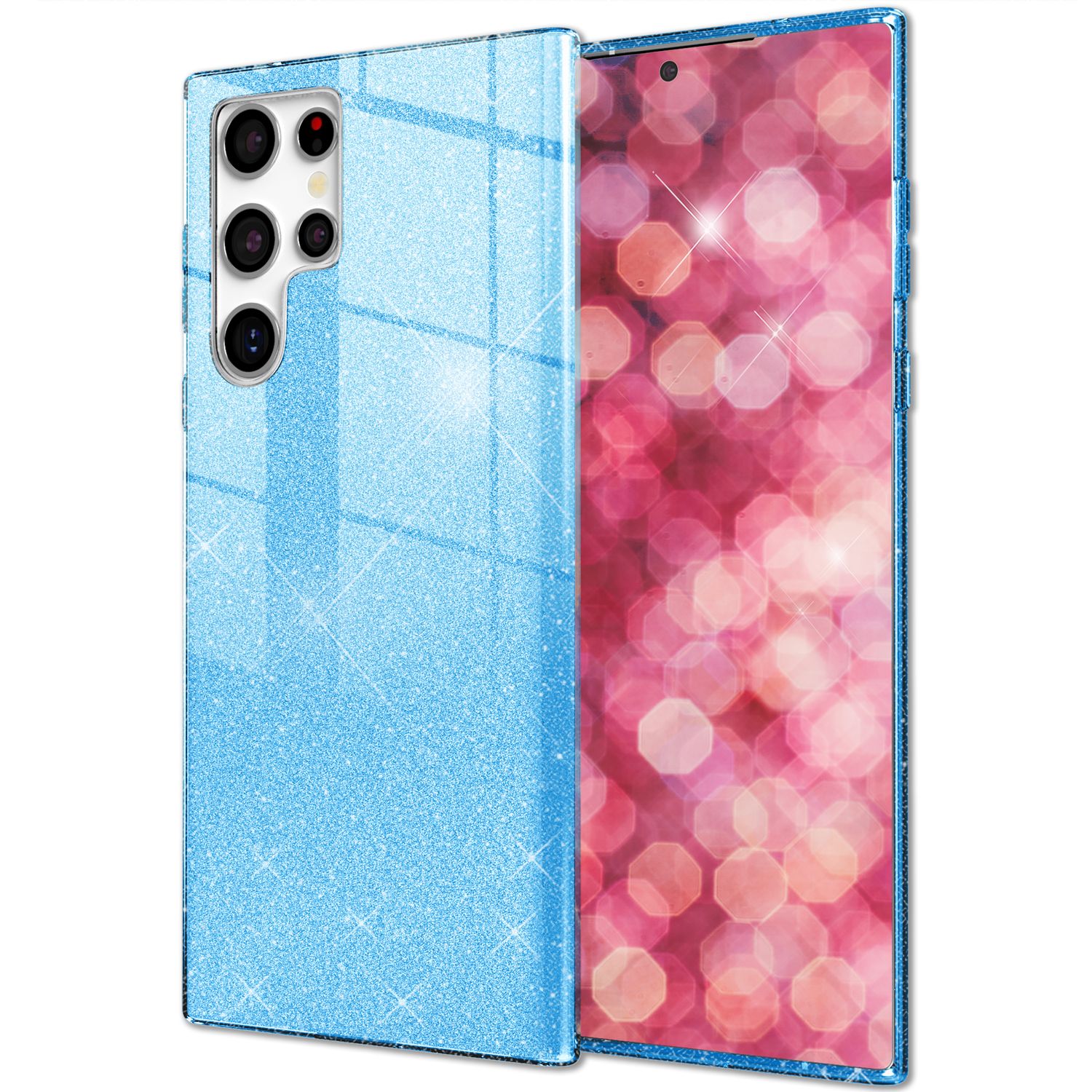 NALIA Hybrid Glitzerhülle für Samsung Galaxy S24 Ultra Hülle, Glänzende Glitzer Schutzhülle mit verstärktem Silikon Blau NALIA Protective Hülle