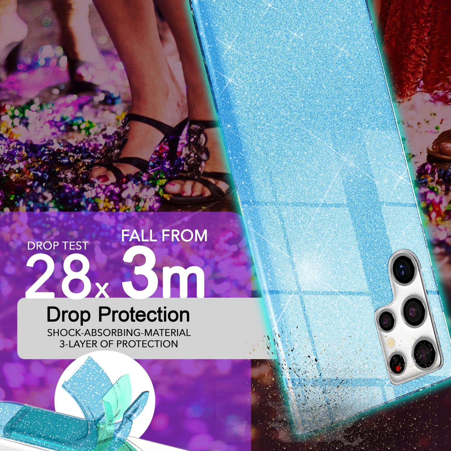 NALIA Hybrid Glitzerhülle für Samsung Galaxy S24 Ultra Hülle, Glänzende Glitzer Schutzhülle mit verstärktem Silikon Blau NALIA Protective Hülle
