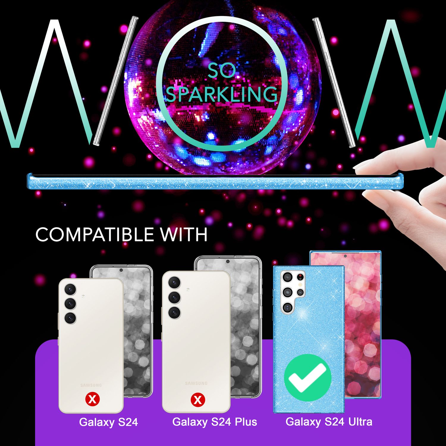 NALIA Hybrid Glitzerhülle für Samsung Galaxy S24 Ultra Hülle, Glänzende Glitzer Schutzhülle mit verstärktem Silikon Blau NALIA Protective Hülle