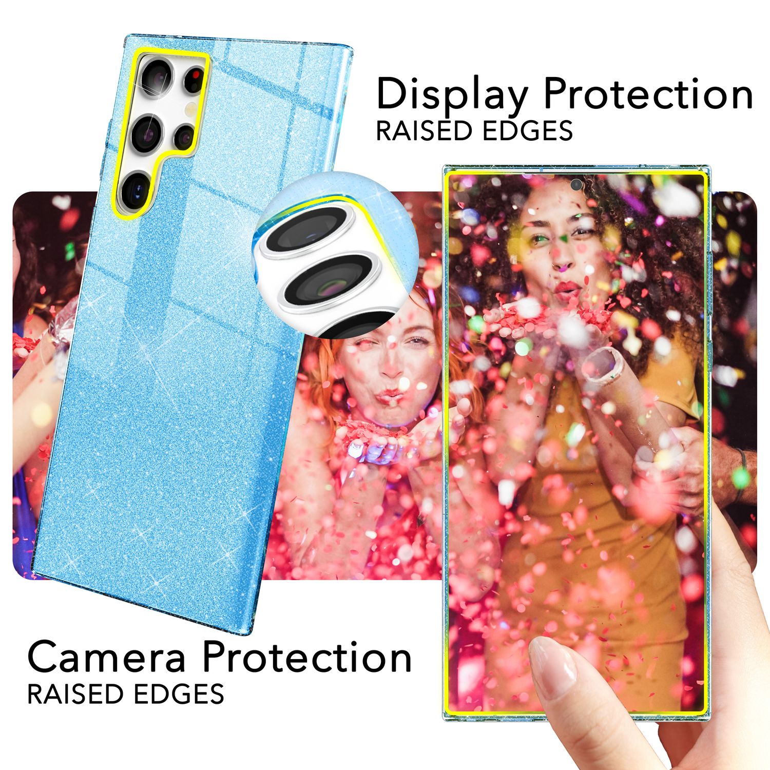 NALIA Hybrid Glitzerhülle für Samsung Galaxy S24 Ultra Hülle, Glänzende Glitzer Schutzhülle mit verstärktem Silikon Blau NALIA Protective Hülle