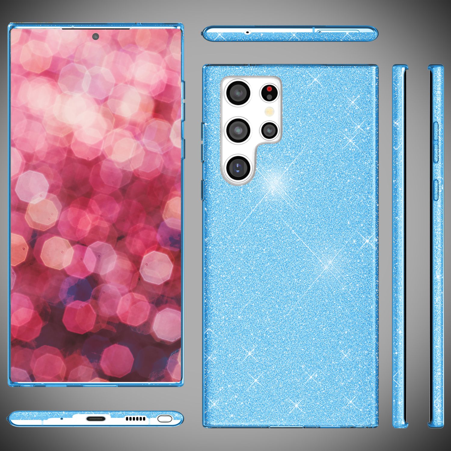 NALIA Hybrid Glitzerhülle für Samsung Galaxy S24 Ultra Hülle, Glänzende Glitzer Schutzhülle mit verstärktem Silikon Blau NALIA Protective Hülle