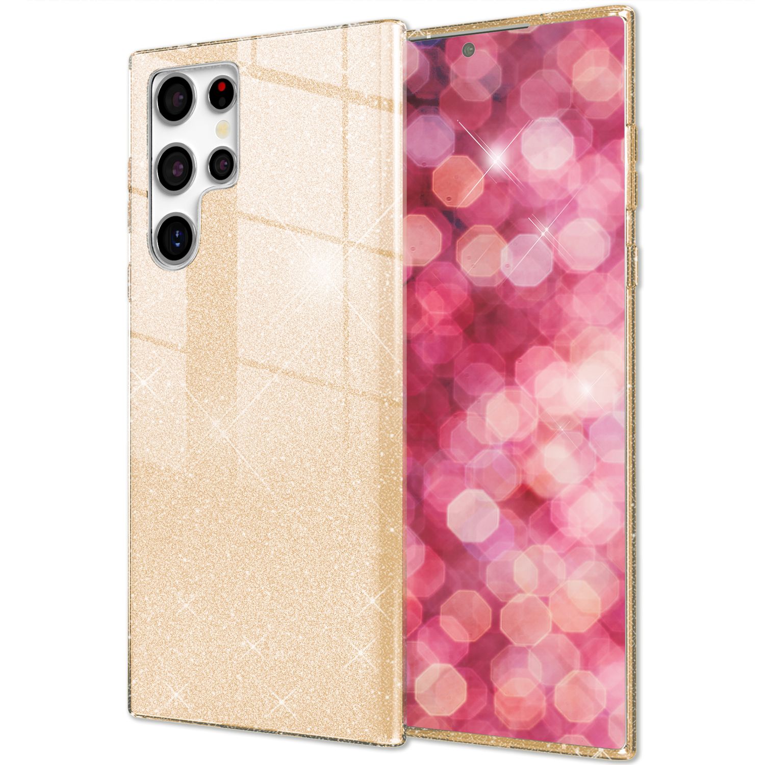 NALIA Hybrid Glitzerhülle für Samsung Galaxy S24 Ultra Hülle, Glänzende Glitzer Schutzhülle mit verstärktem Silikon Gold NALIA Protective Hülle