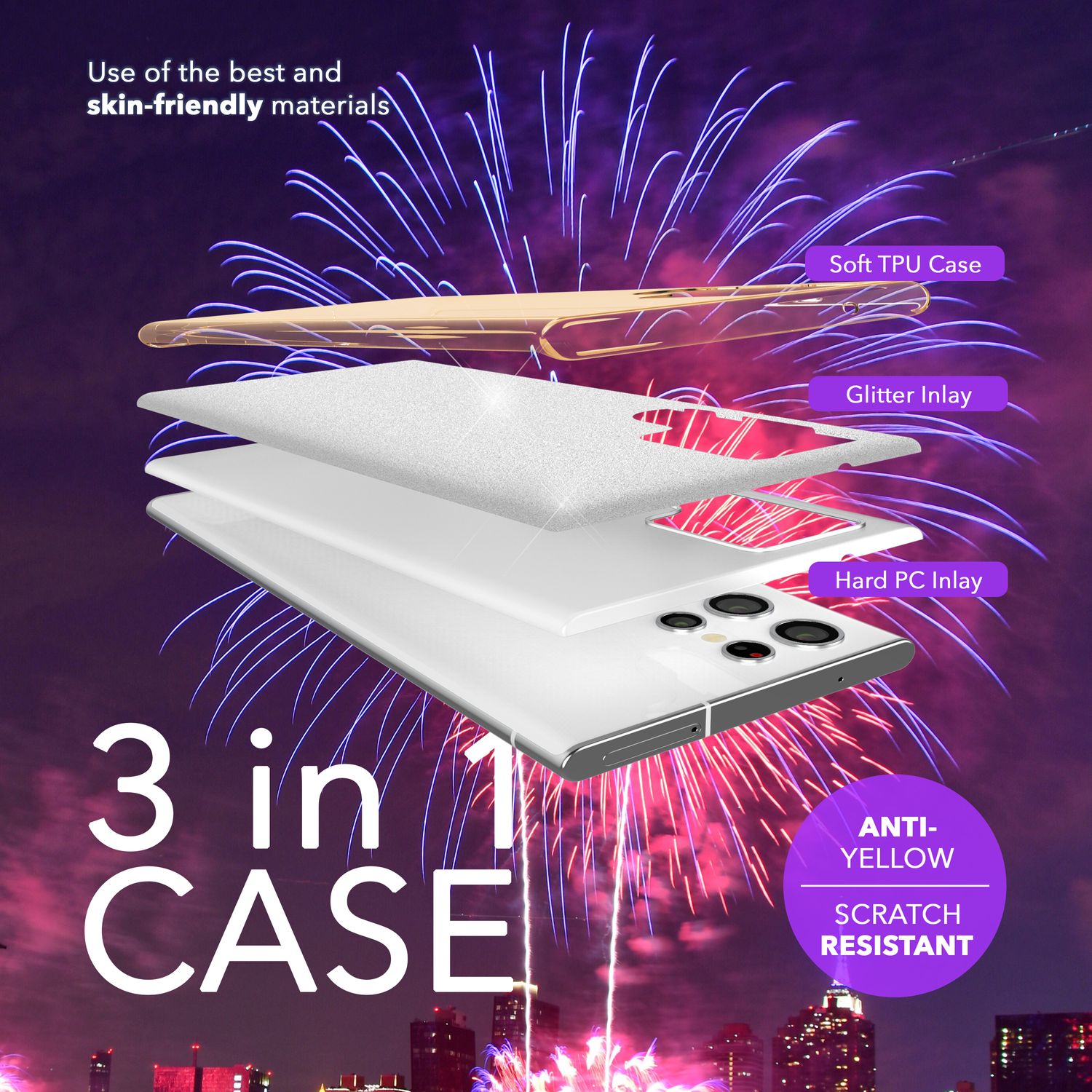 NALIA Hybrid Glitzerhülle für Samsung Galaxy S24 Ultra Hülle, Glänzende Glitzer Schutzhülle mit verstärktem Silikon Gold NALIA Protective Hülle