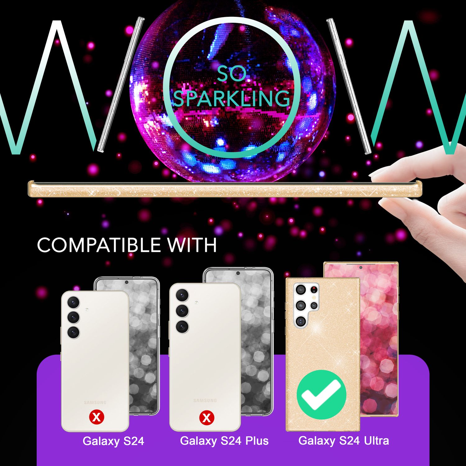 NALIA Hybrid Glitzerhülle für Samsung Galaxy S24 Ultra Hülle, Glänzende Glitzer Schutzhülle mit verstärktem Silikon Gold NALIA Protective Hülle