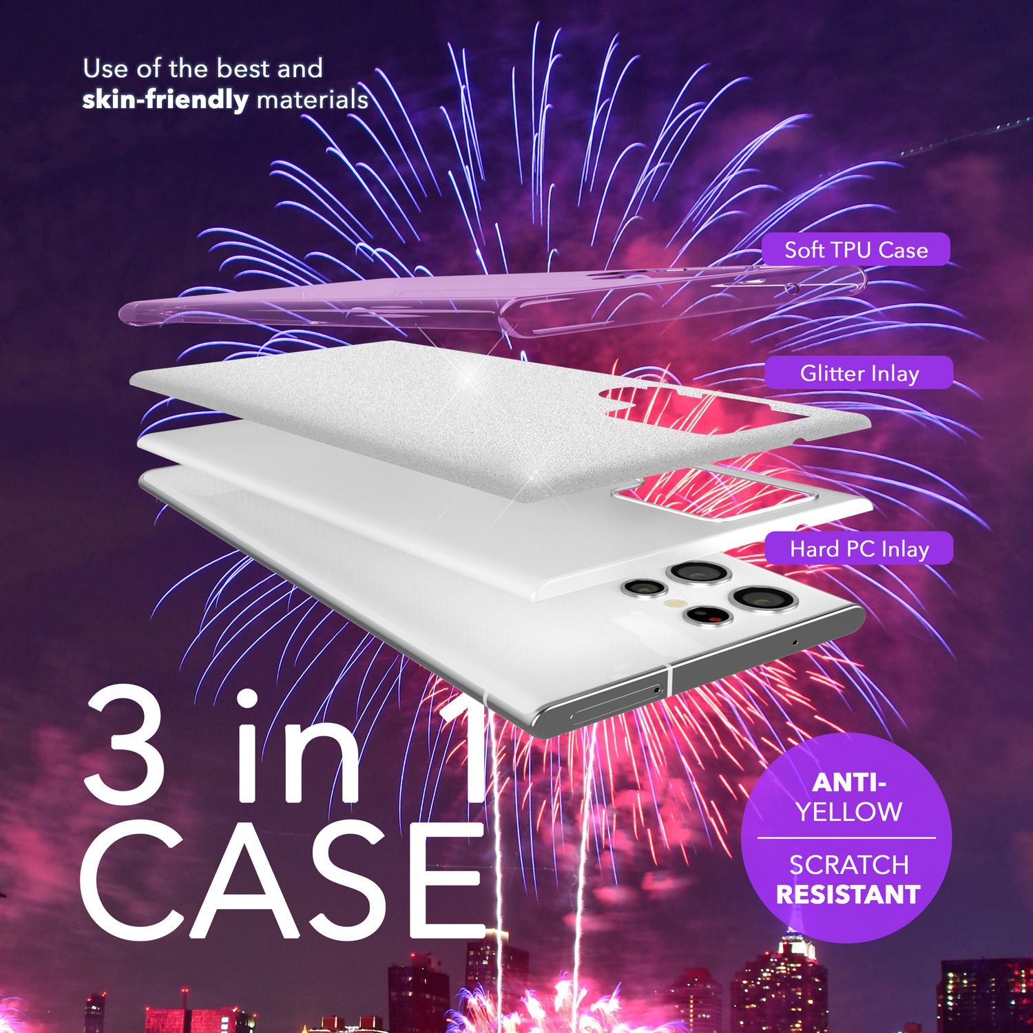 NALIA Hybrid Glitzerhülle für Samsung Galaxy S24 Ultra Hülle, Glänzende Glitzer Schutzhülle mit verstärktem Silikon Lila NALIA Protective Hülle