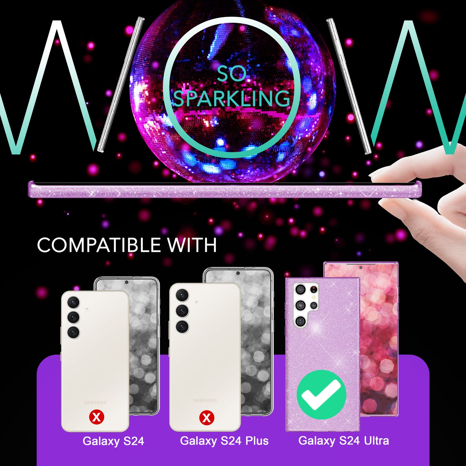 NALIA Hybrid Glitzerhülle für Samsung Galaxy S24 Ultra Hülle, Glänzende Glitzer Schutzhülle mit verstärktem Silikon Lila NALIA Protective Hülle