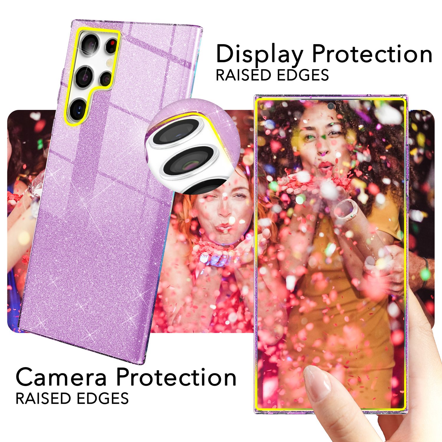 NALIA Hybrid Glitzerhülle für Samsung Galaxy S24 Ultra Hülle, Glänzende Glitzer Schutzhülle mit verstärktem Silikon Lila NALIA Protective Hülle