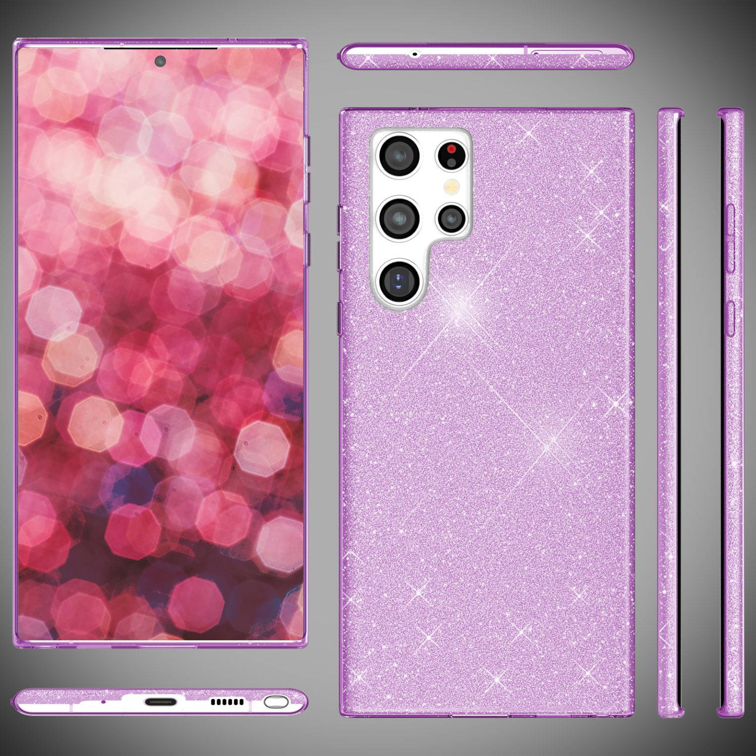 NALIA Hybrid Glitzerhülle für Samsung Galaxy S24 Ultra Hülle, Glänzende Glitzer Schutzhülle mit verstärktem Silikon Lila NALIA Protective Hülle