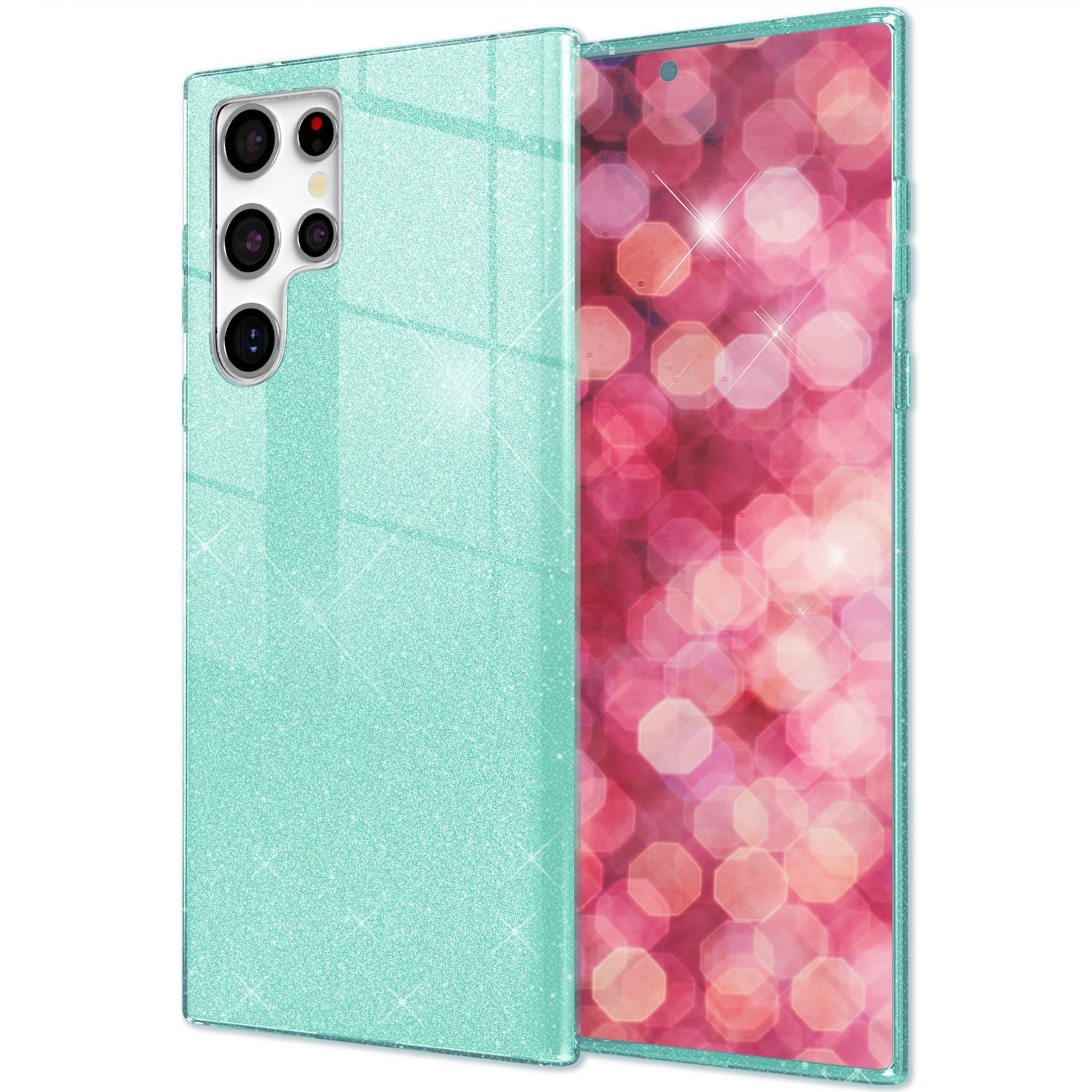 NALIA Hybrid Glitzerhülle für Samsung Galaxy S24 Ultra Hülle, Glänzende Glitzer Schutzhülle mit verstärktem Silikon Mint-Grün NALIA Protective Hülle