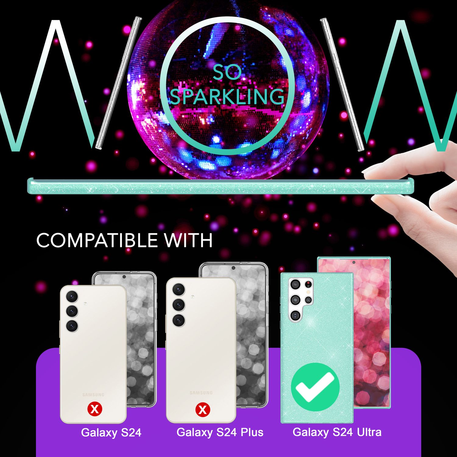 NALIA Hybrid Glitzerhülle für Samsung Galaxy S24 Ultra Hülle, Glänzende Glitzer Schutzhülle mit verstärktem Silikon Mint-Grün NALIA Protective Hülle