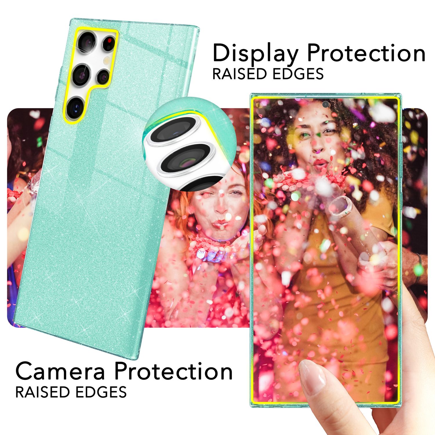 NALIA Hybrid Glitzerhülle für Samsung Galaxy S24 Ultra Hülle, Glänzende Glitzer Schutzhülle mit verstärktem Silikon Mint-Grün NALIA Protective Hülle