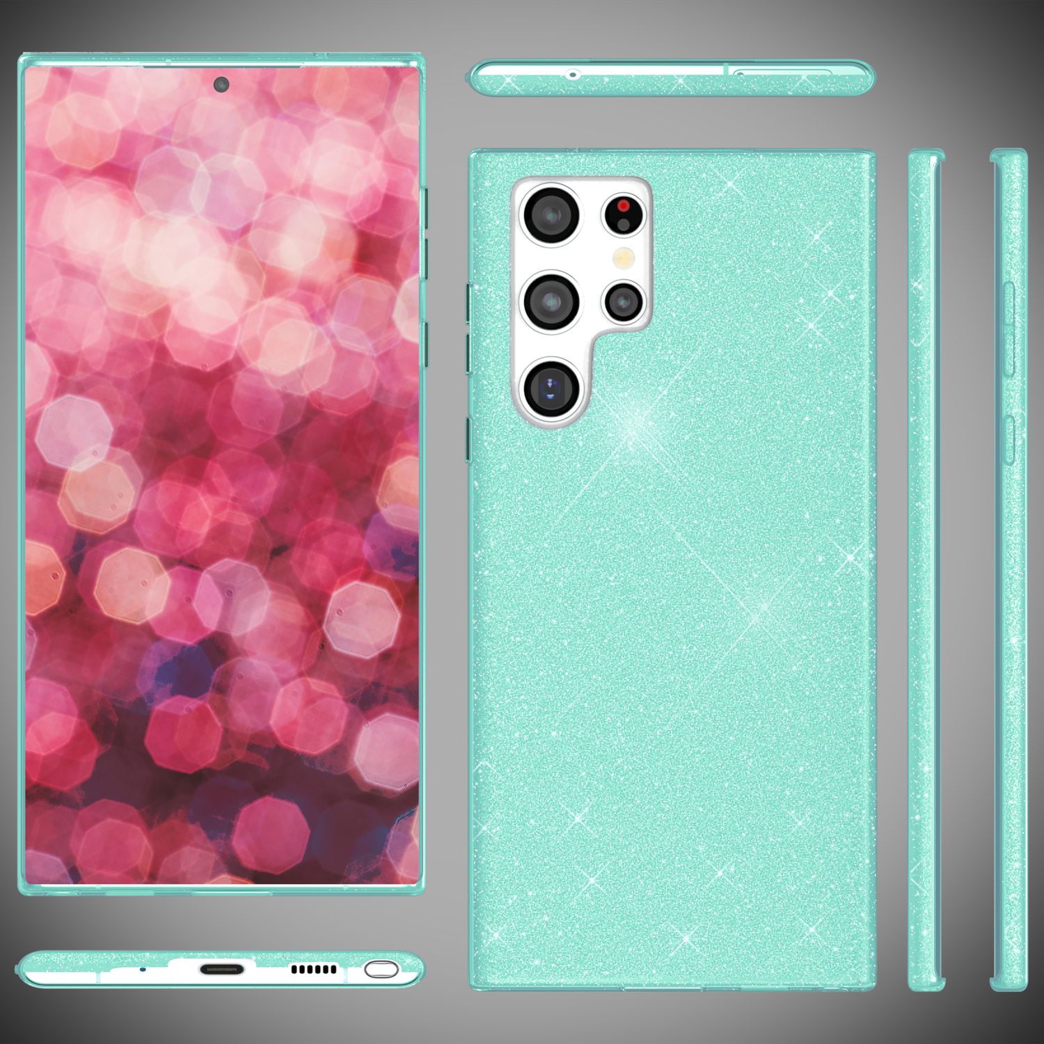 NALIA Hybrid Glitzerhülle für Samsung Galaxy S24 Ultra Hülle, Glänzende Glitzer Schutzhülle mit verstärktem Silikon Mint-Grün NALIA Protective Hülle