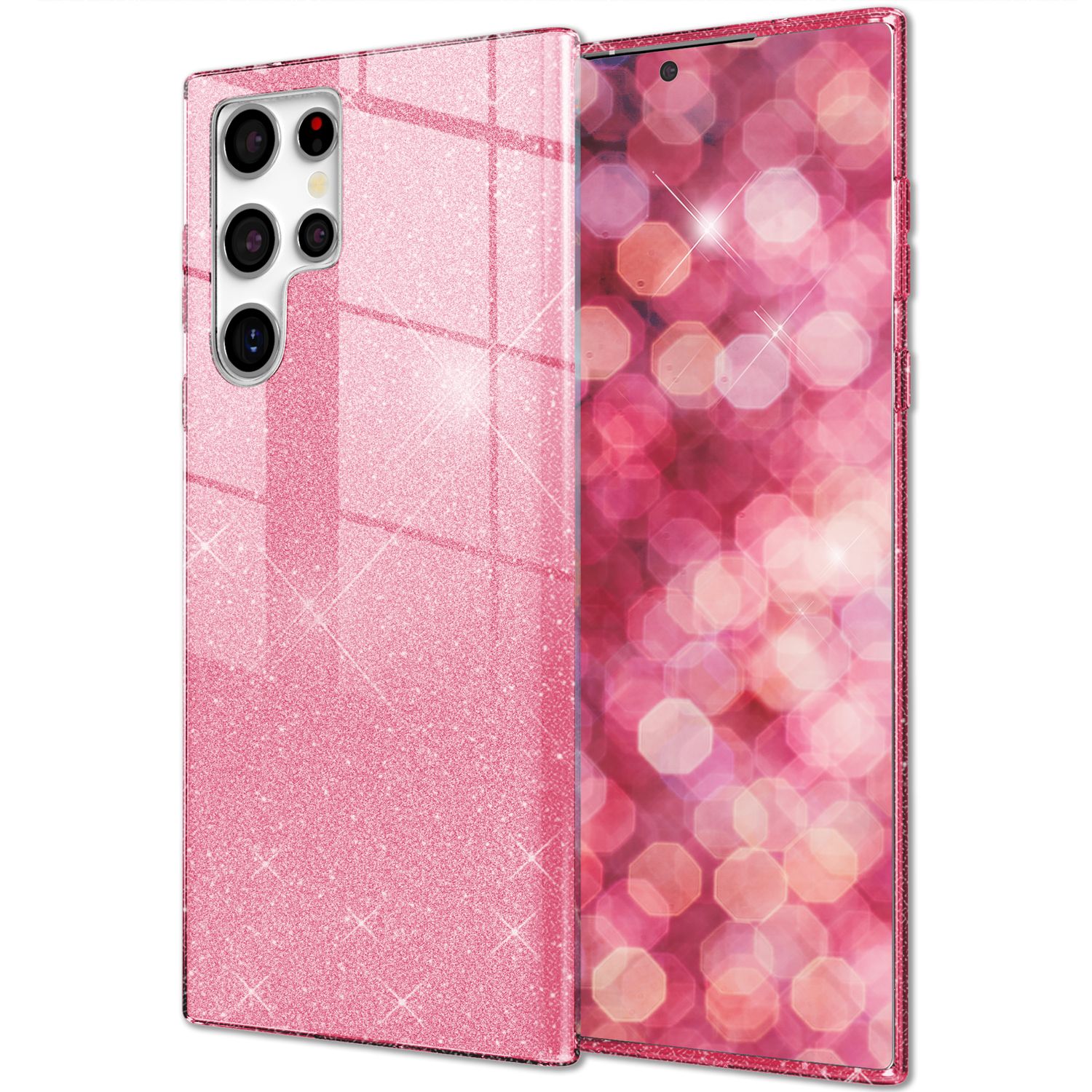 NALIA Hybrid Glitzerhülle für Samsung Galaxy S24 Ultra Hülle, Glänzende Glitzer Schutzhülle mit verstärktem Silikon Pink NALIA Protective Hülle