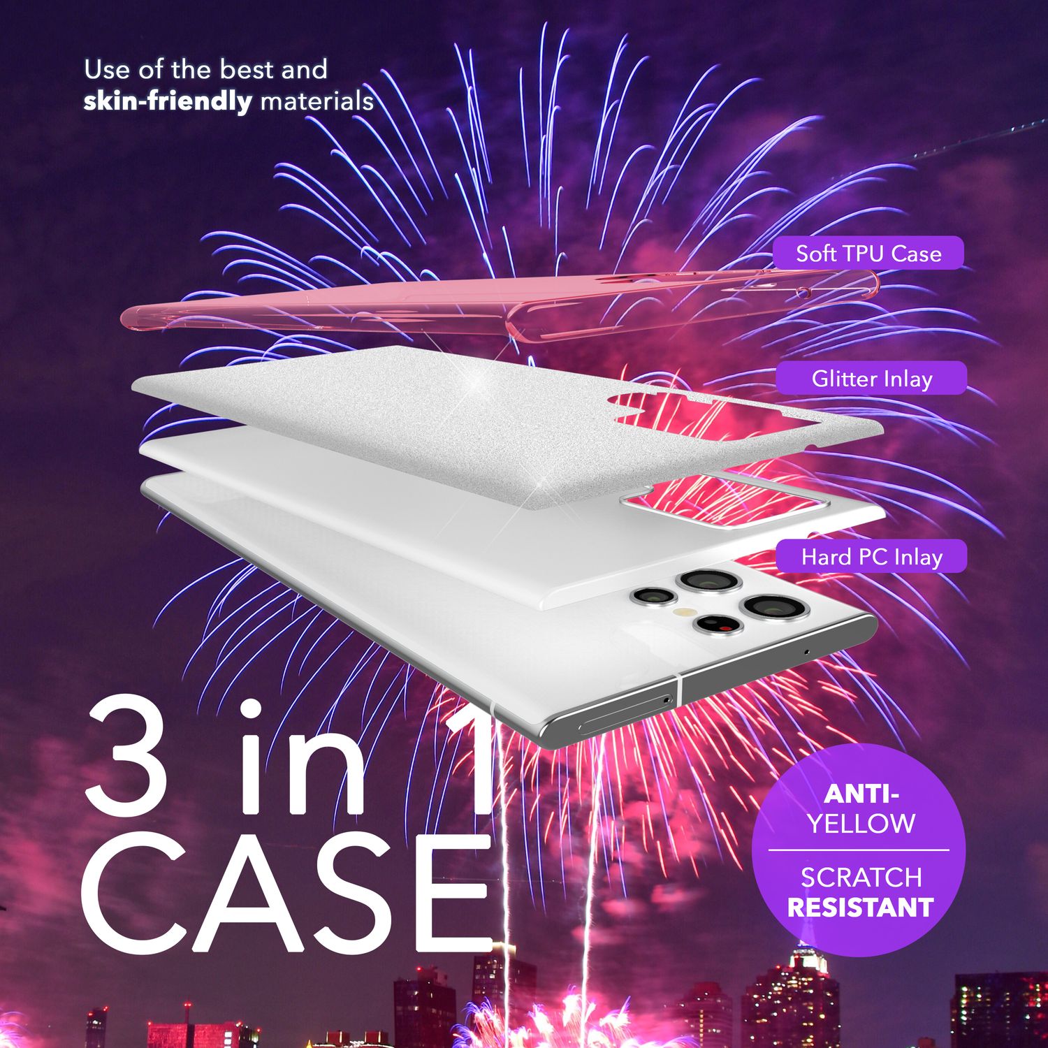 NALIA Hybrid Glitzerhülle für Samsung Galaxy S24 Ultra Hülle, Glänzende Glitzer Schutzhülle mit verstärktem Silikon Pink NALIA Protective Hülle