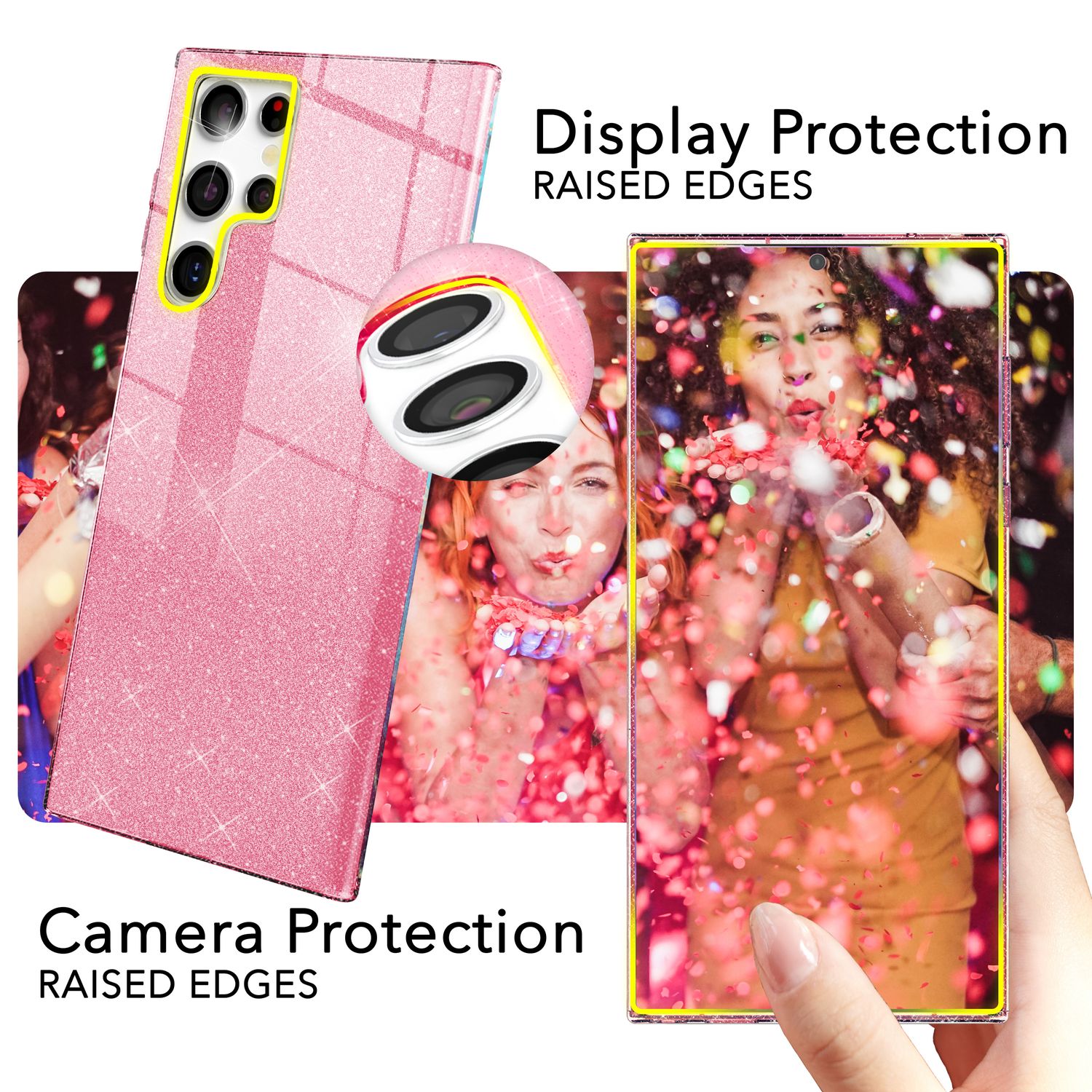 NALIA Hybrid Glitzerhülle für Samsung Galaxy S24 Ultra Hülle, Glänzende Glitzer Schutzhülle mit verstärktem Silikon Pink NALIA Protective Hülle