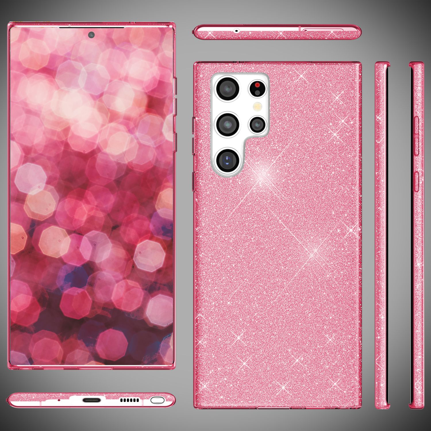 NALIA Hybrid Glitzerhülle für Samsung Galaxy S24 Ultra Hülle, Glänzende Glitzer Schutzhülle mit verstärktem Silikon Pink NALIA Protective Hülle