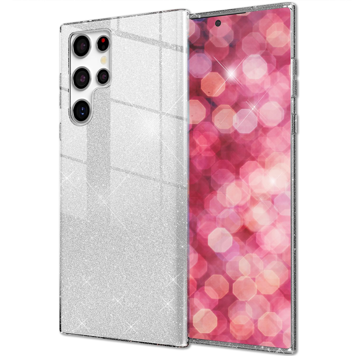NALIA Hybrid Glitzerhülle für Samsung Galaxy S24 Ultra Hülle, Glänzende Glitzer Schutzhülle mit verstärktem Silikon Silber NALIA Protective Hülle