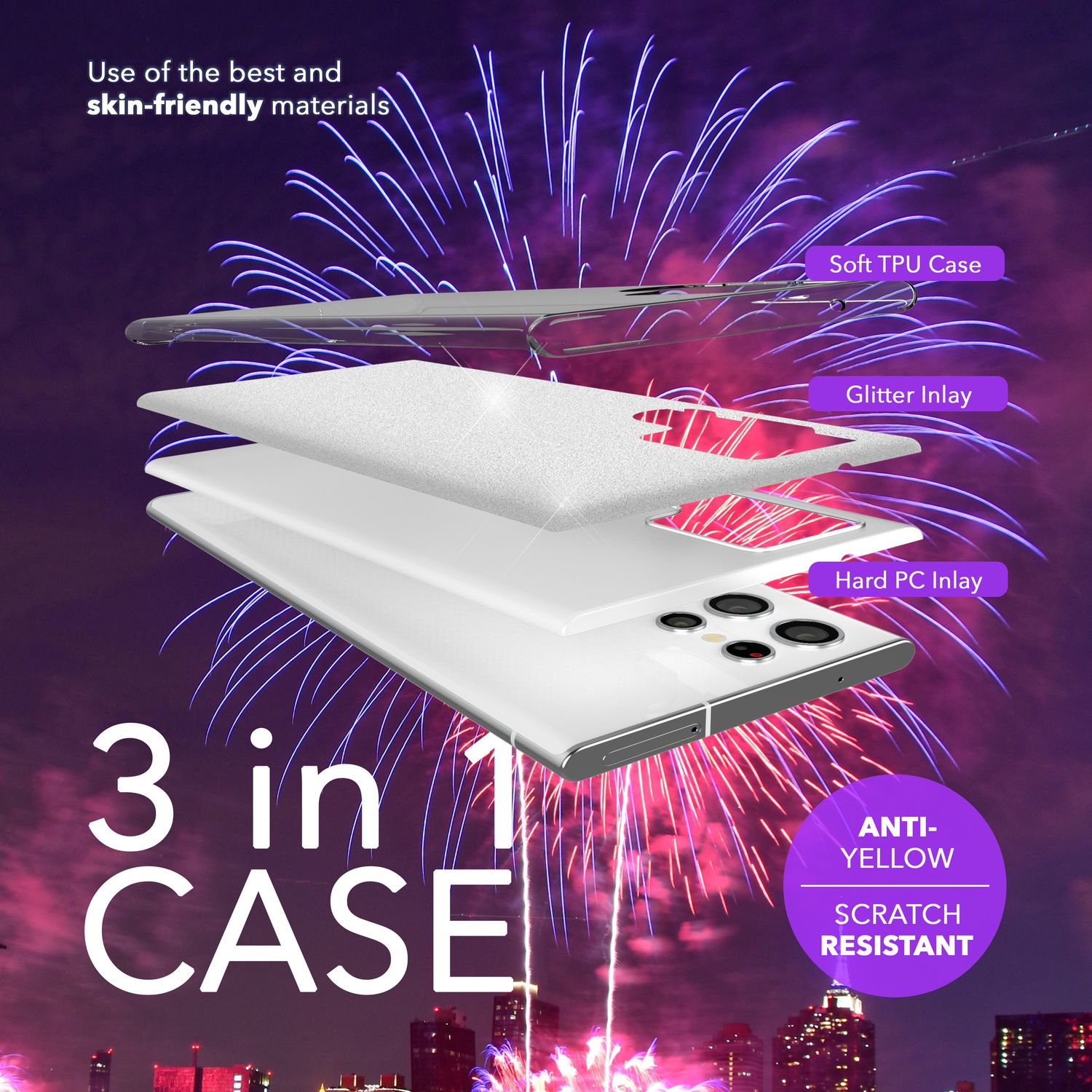 NALIA Hybrid Glitzerhülle für Samsung Galaxy S24 Ultra Hülle, Glänzende Glitzer Schutzhülle mit verstärktem Silikon Silber NALIA Protective Hülle