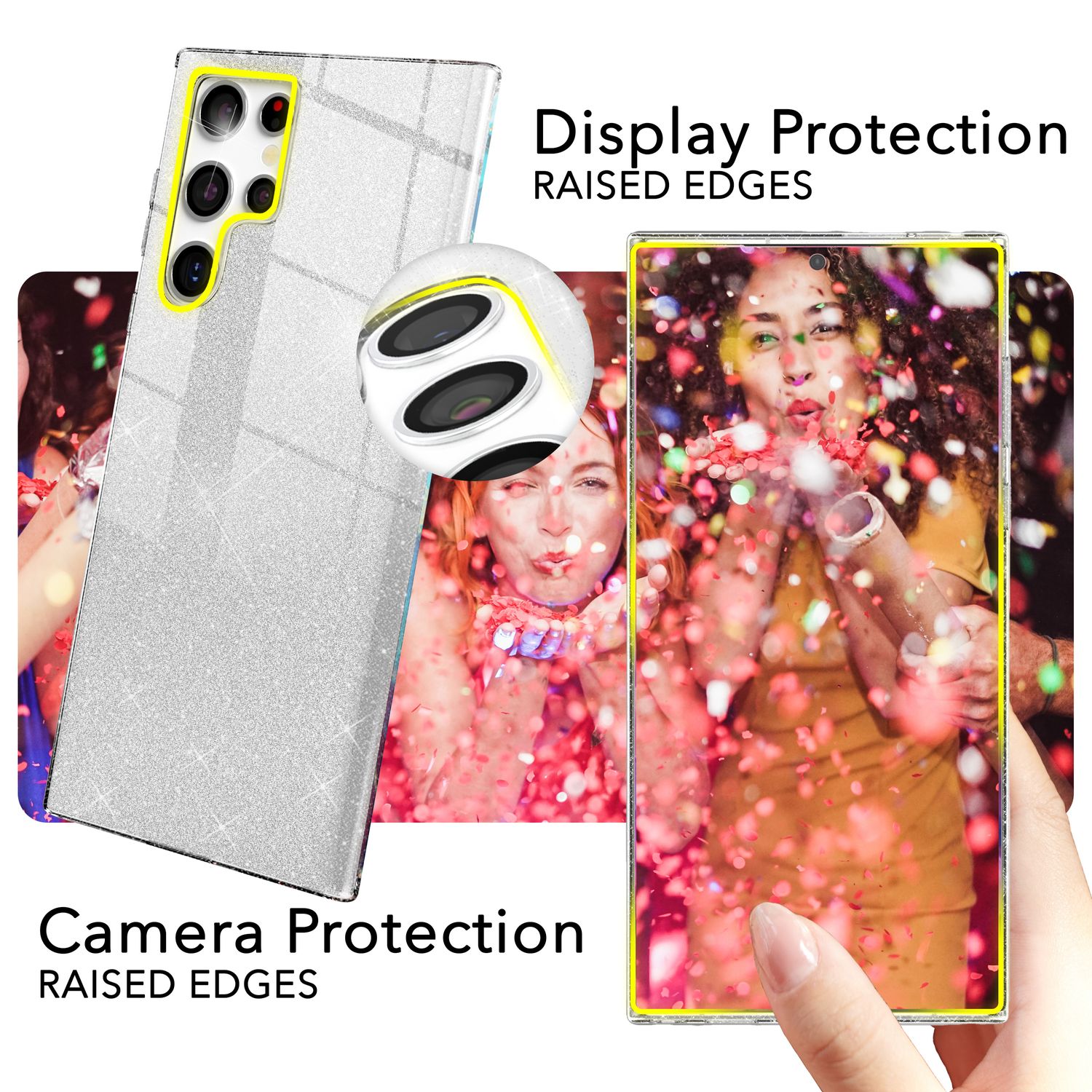 NALIA Hybrid Glitzerhülle für Samsung Galaxy S24 Ultra Hülle, Glänzende Glitzer Schutzhülle mit verstärktem Silikon Silber NALIA Protective Hülle