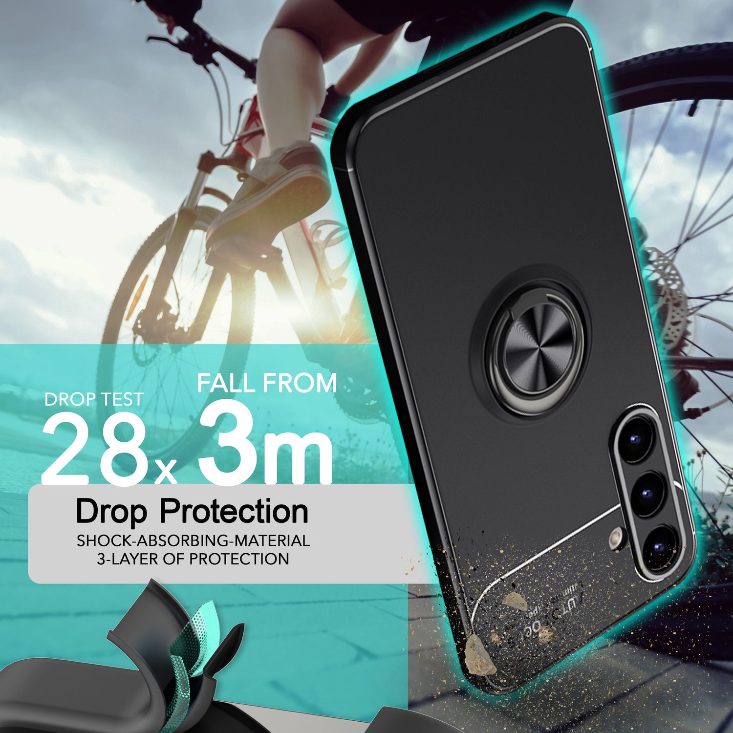 NALIA Matt-Schwarze Ringhülle für Samsung Galaxy S24 Hülle, Rutschfeste Silikon Schutzhülle mit 360-Grad drehbarem Ring Schwarz NALIA Protective Hülle