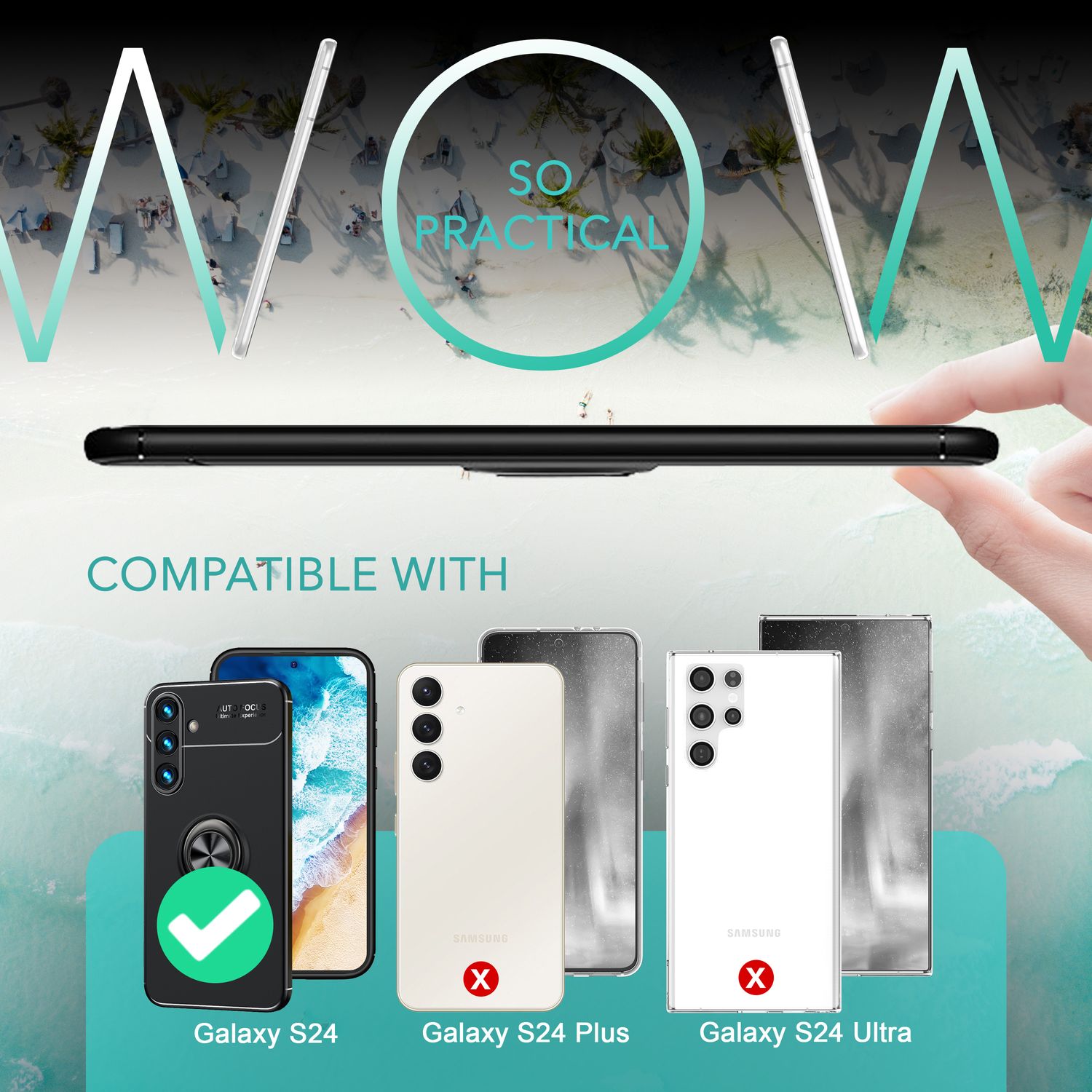 NALIA Matt-Schwarze Ringhülle für Samsung Galaxy S24 Hülle, Rutschfeste Silikon Schutzhülle mit 360-Grad drehbarem Ring Schwarz NALIA Protective Hülle