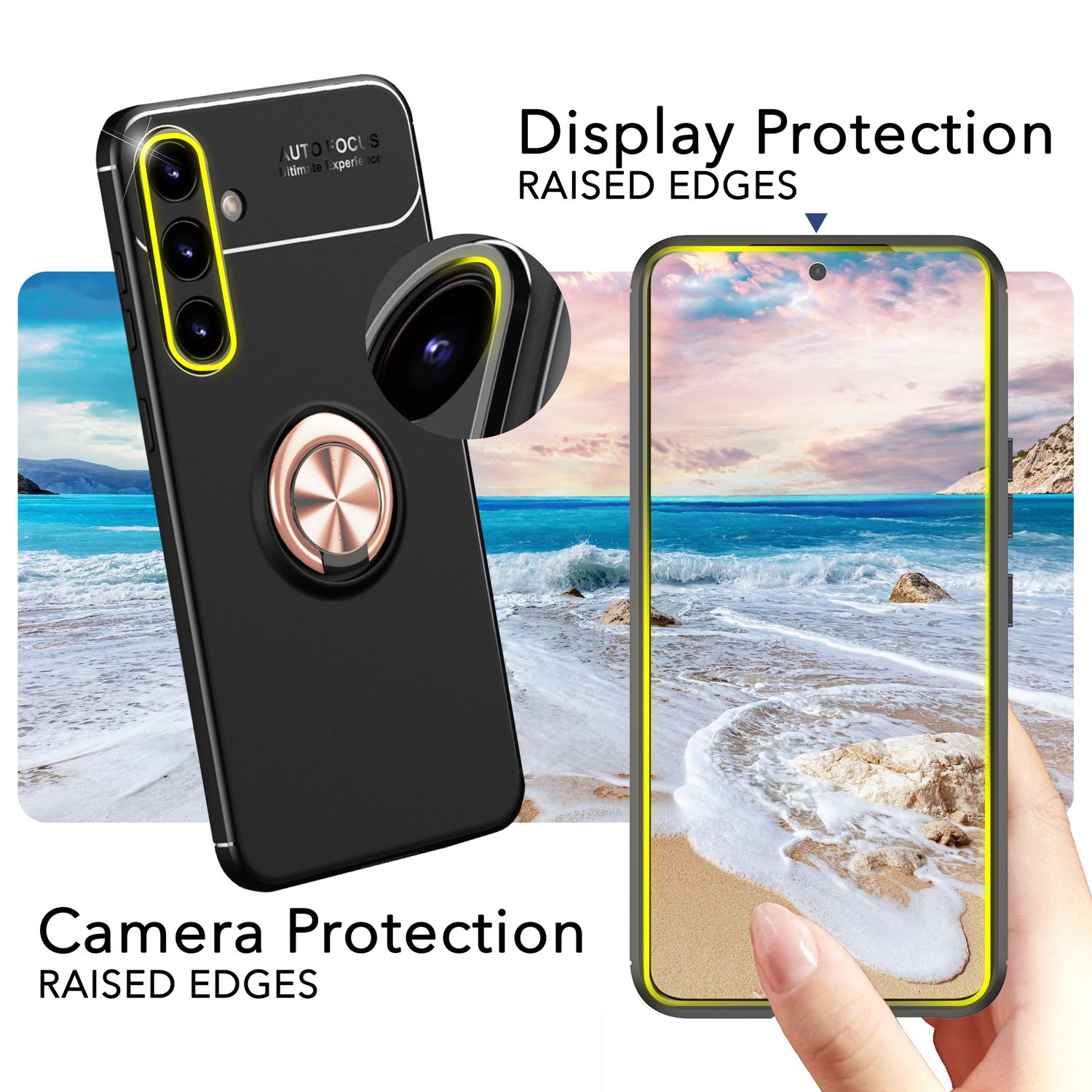 NALIA Matt-Schwarze Ringhülle für Samsung Galaxy S24 Hülle, Rutschfeste Silikon Schutzhülle mit 360-Grad drehbarem Ring Rose Gold NALIA Protective Hülle