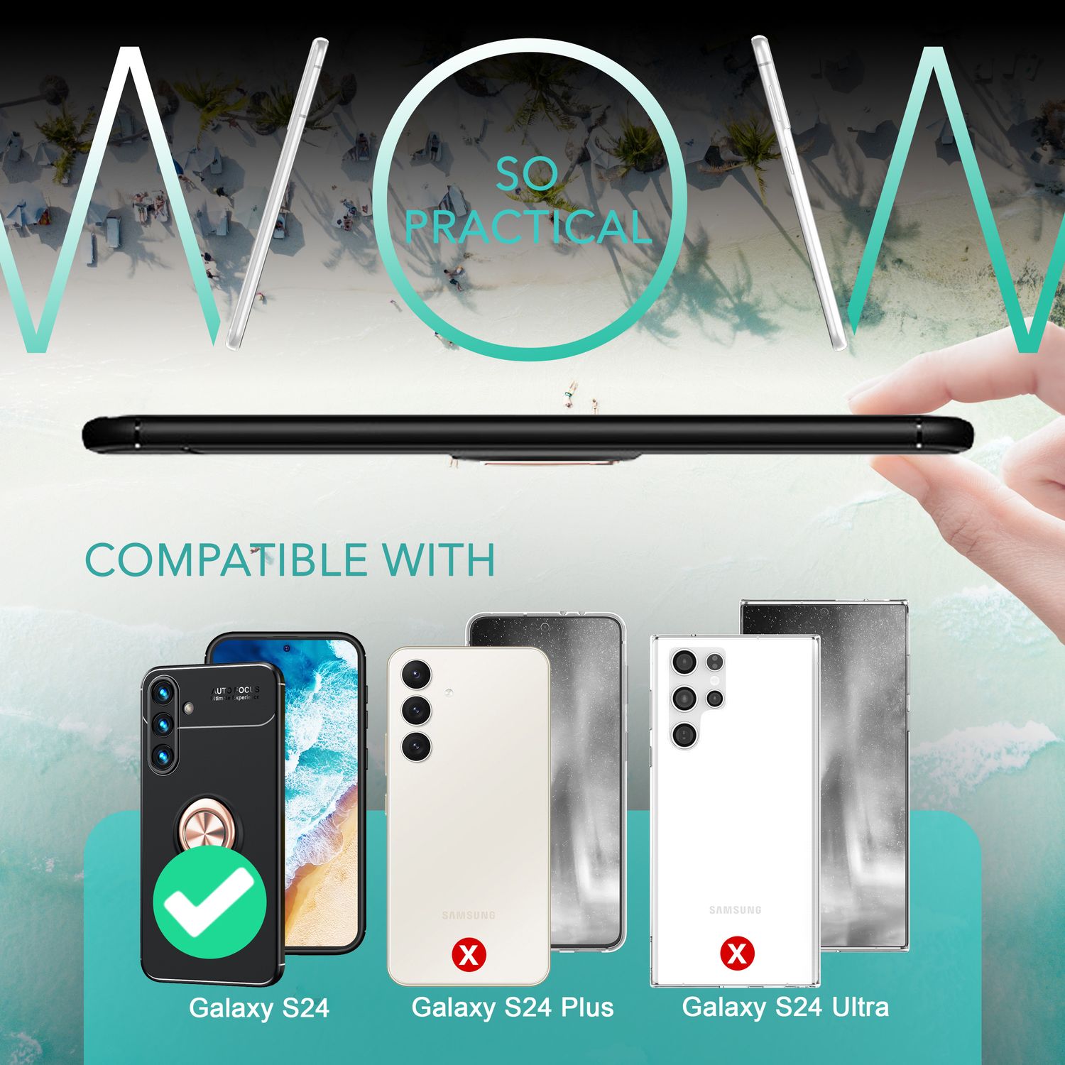 NALIA Matt-Schwarze Ringhülle für Samsung Galaxy S24 Hülle, Rutschfeste Silikon Schutzhülle mit 360-Grad drehbarem Ring Rose Gold NALIA Protective Hülle