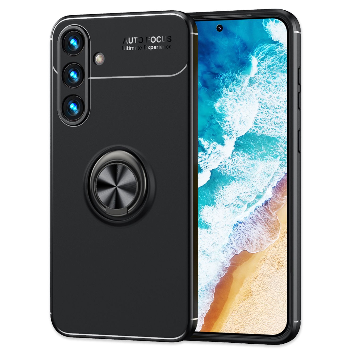 NALIA Matt-Schwarze Ringhülle für mit Samsung Galaxy S24 Plus Hülle, Silikon Schutzhülle mit 360-Grad drehbarem Ring