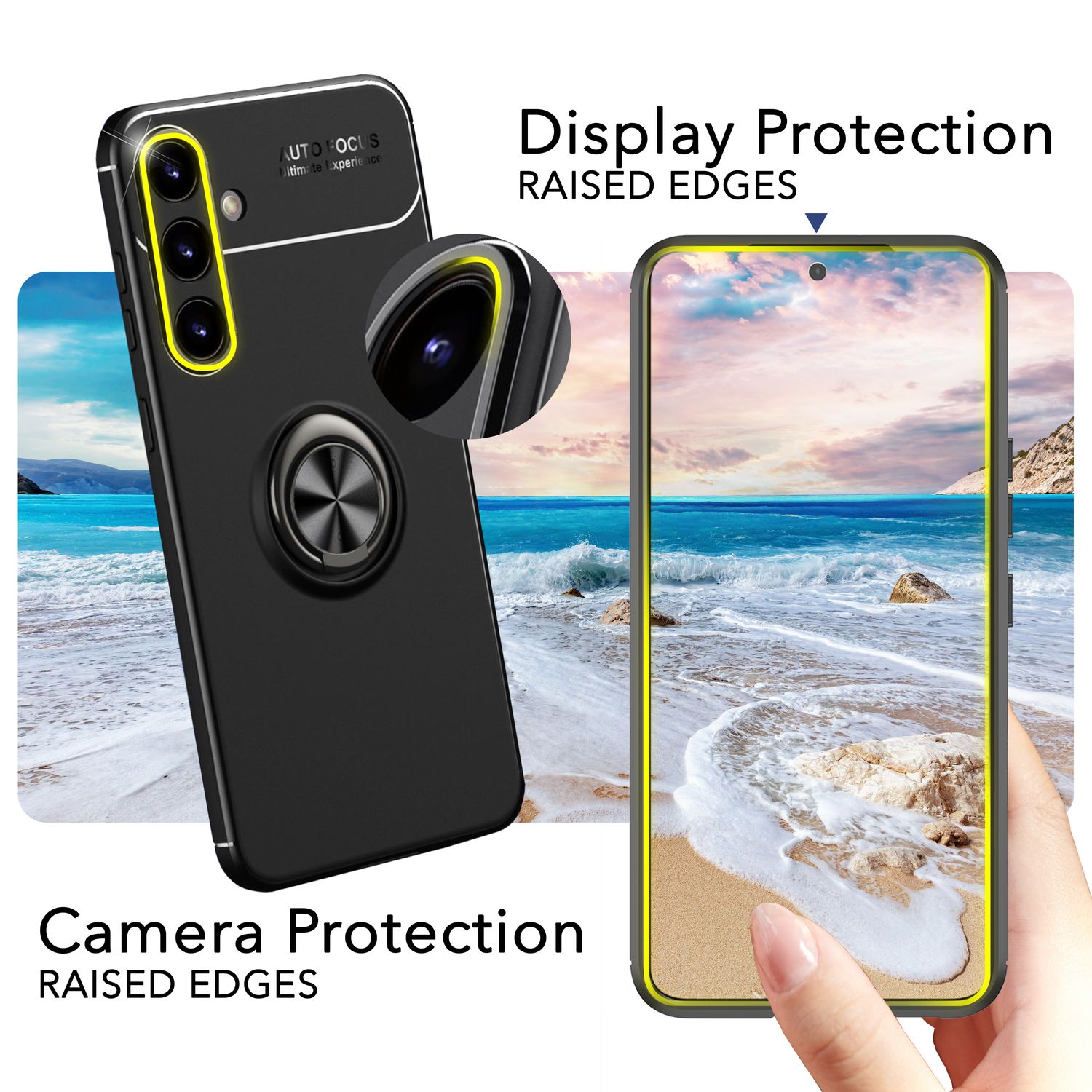 NALIA Matt-Schwarze Ringhülle für mit Samsung Galaxy S24 Plus Hülle, Silikon Schutzhülle mit 360-Grad drehbarem Ring Schwarz NALIA Protective Hülle