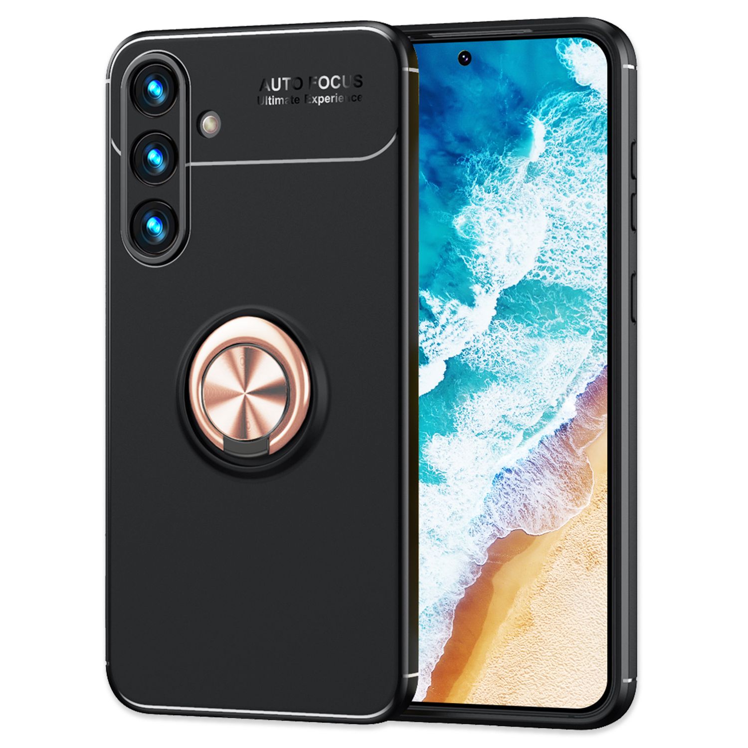 NALIA Matt-Schwarze Ringhülle für mit Samsung Galaxy S24 Plus Hülle, Silikon Schutzhülle mit 360-Grad drehbarem Ring Rose Gold NALIA Protective Hülle