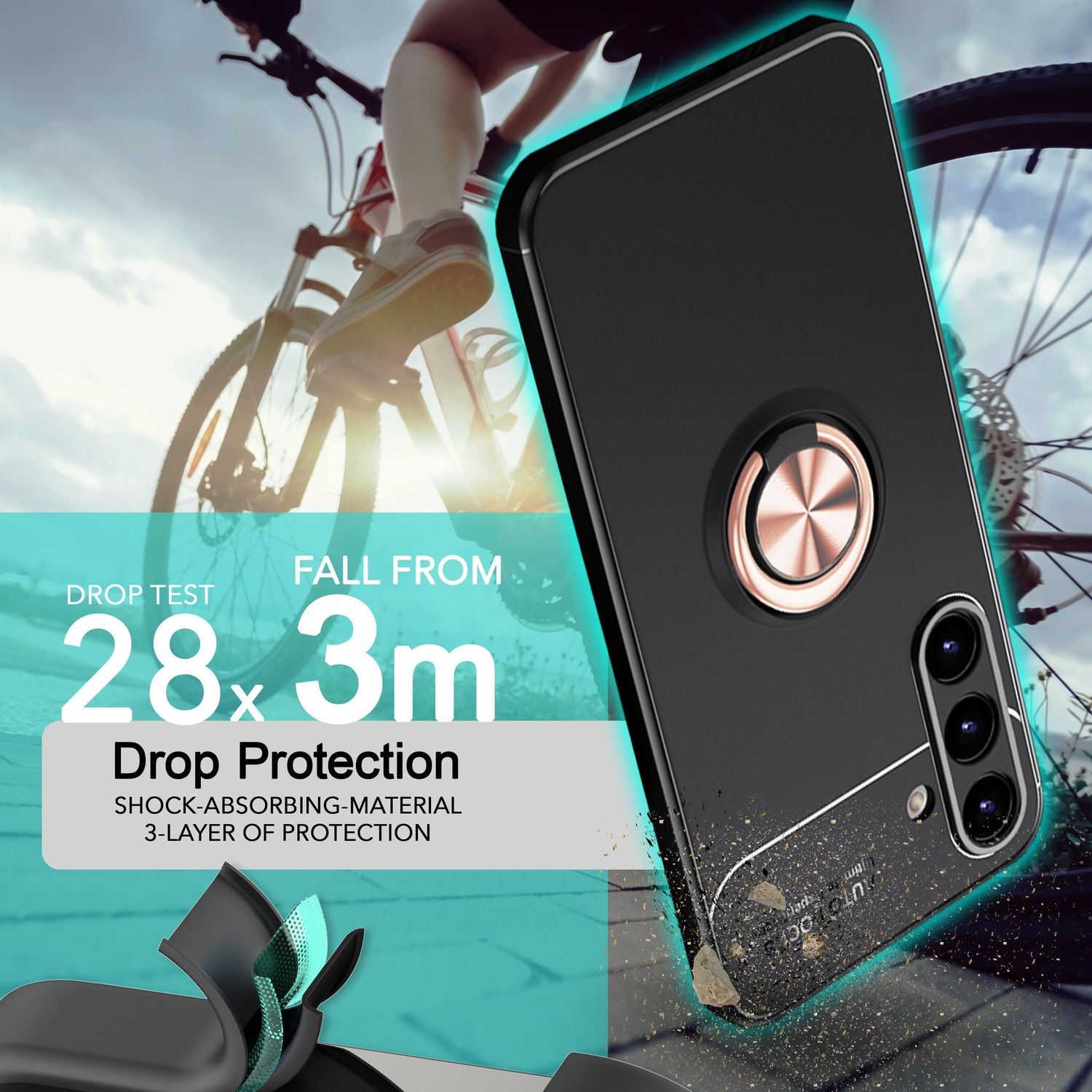 NALIA Matt-Schwarze Ringhülle für mit Samsung Galaxy S24 Plus Hülle, Silikon Schutzhülle mit 360-Grad drehbarem Ring Rose Gold NALIA Protective Hülle