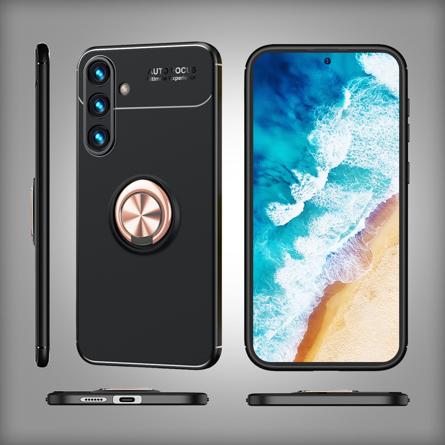 NALIA Matt-Schwarze Ringhülle für mit Samsung Galaxy S24 Plus Hülle, Silikon Schutzhülle mit 360-Grad drehbarem Ring Rose Gold NALIA Protective Hülle