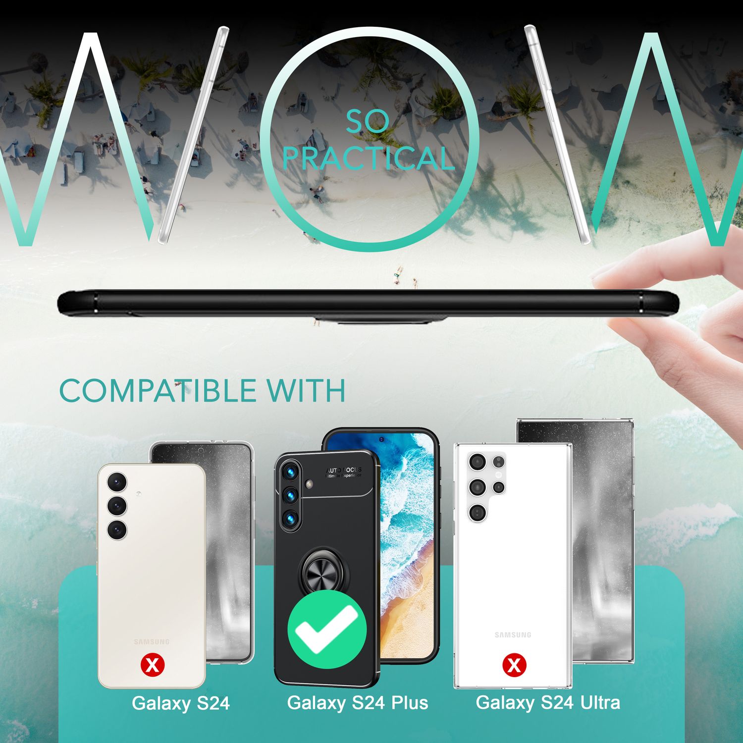 NALIA Matt-Schwarze Ringhülle für mit Samsung Galaxy S24 Plus Hülle, Silikon Schutzhülle mit 360-Grad drehbarem Ring Schwarz NALIA Protective Hülle