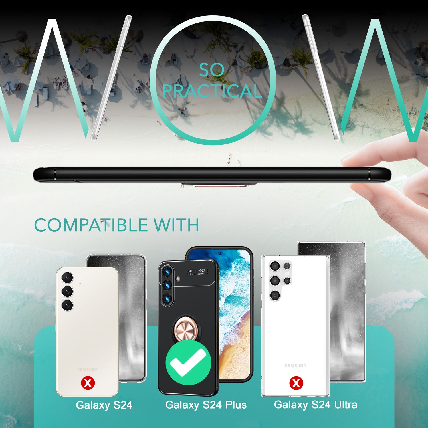 NALIA Matt-Schwarze Ringhülle für mit Samsung Galaxy S24 Plus Hülle, Silikon Schutzhülle mit 360-Grad drehbarem Ring Rose Gold NALIA Protective Hülle