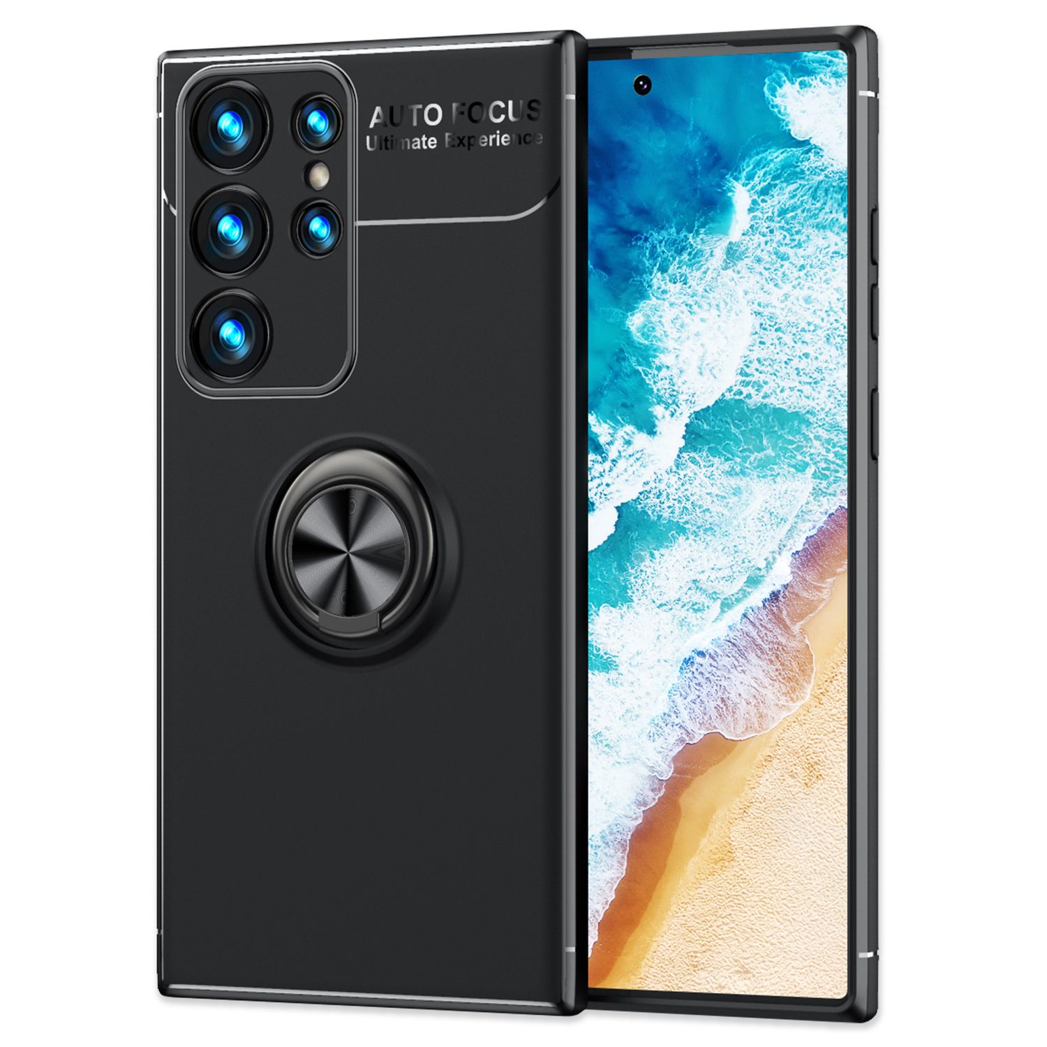 NALIA Matt-Schwarze Ringhülle für Samsung Galaxy S24 Ultra Hülle, Silikon Schutzhülle mit 360° drehbarem Ring